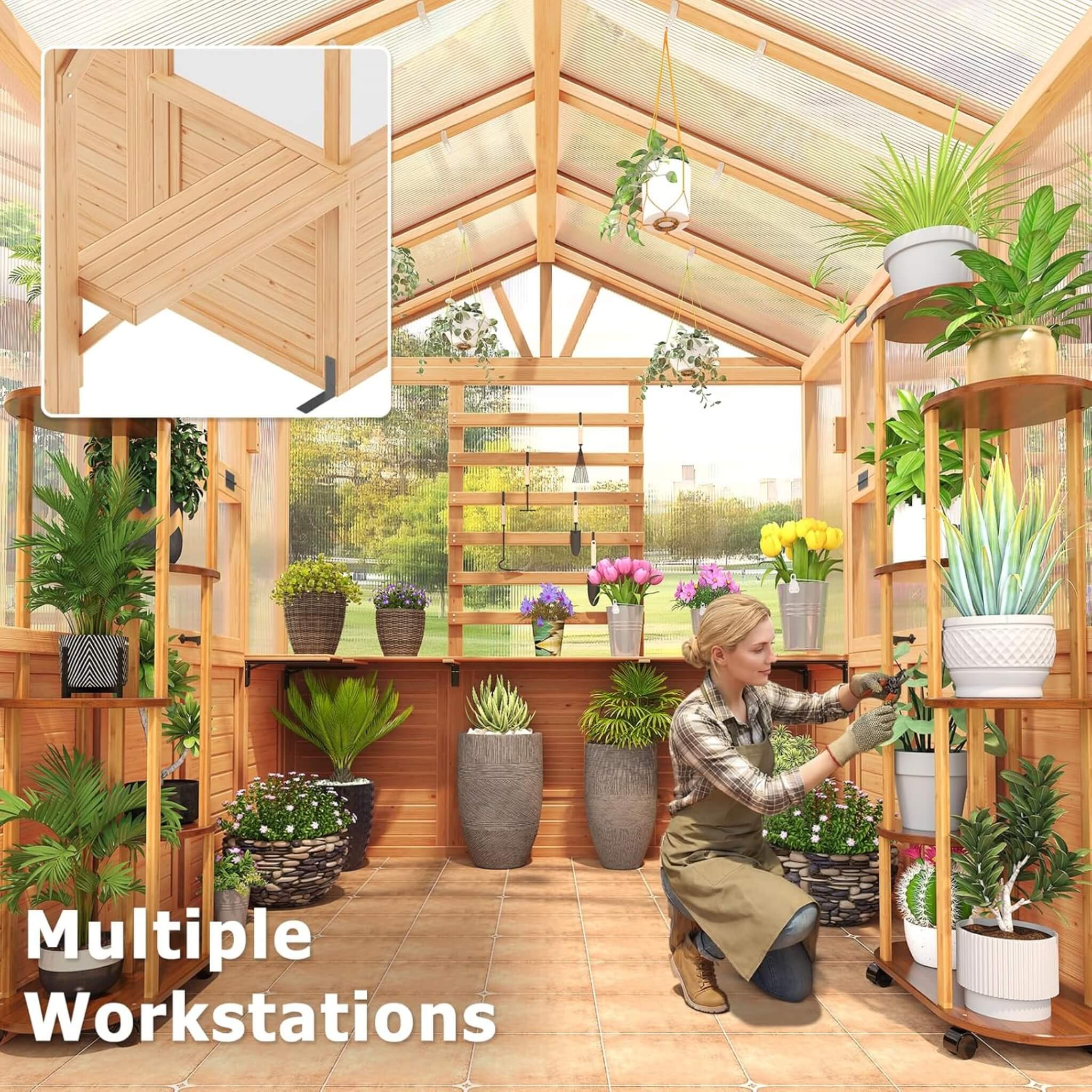 Premium Walk-In Spruce Wood Greenhouse With Pergola And Shelves (SAK75890) – SAKSBY WHOLESALE, view 7