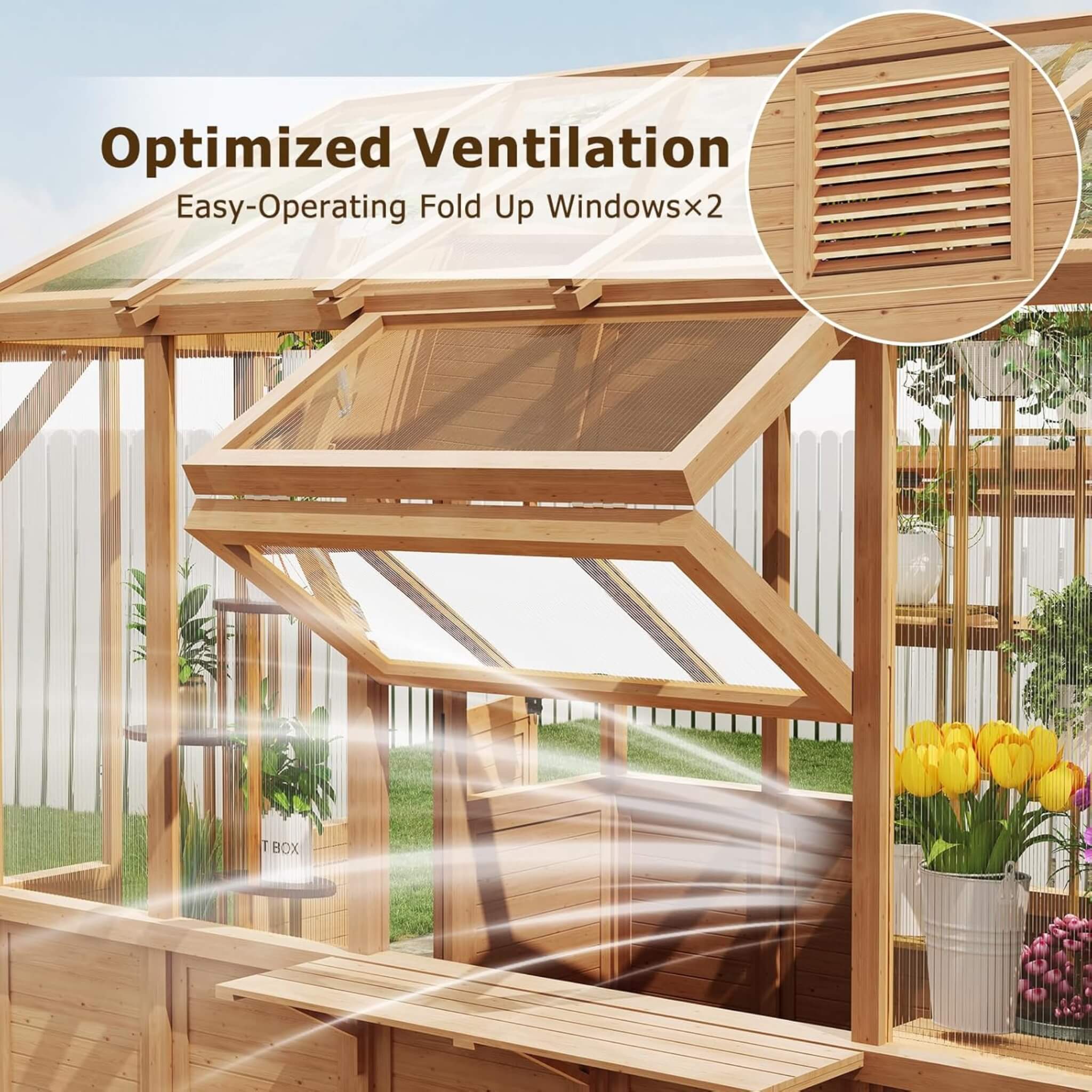 Premium Walk-In Spruce Wood Greenhouse With Pergola And Shelves (SAK75890) – SAKSBY WHOLESALE, view 8