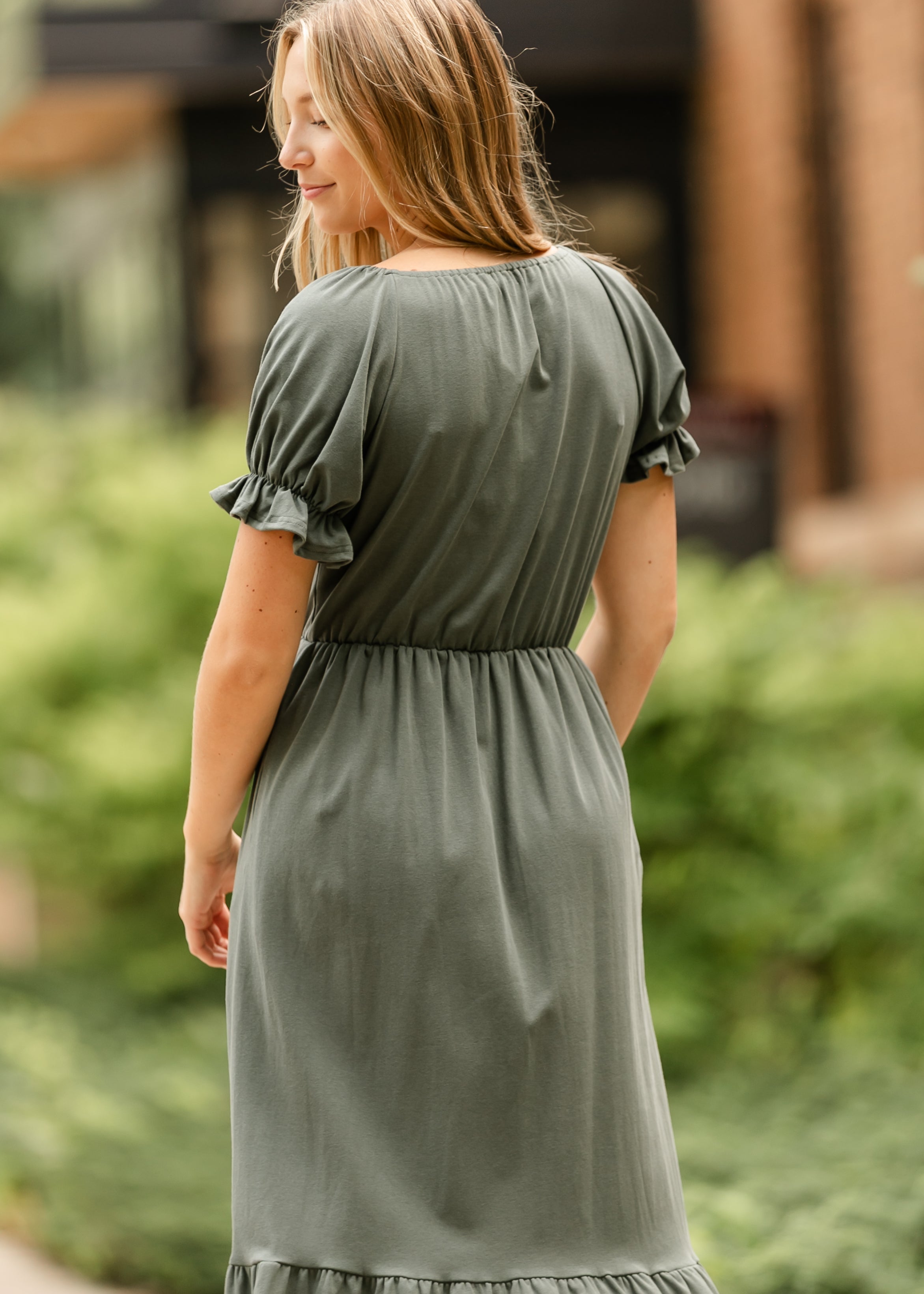 Inherit Co. Amy Puff Sleeve Midi Dress — size reference