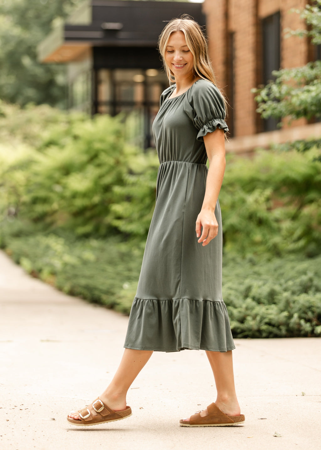 Inherit Co. Amy Puff Sleeve Midi Dress — back view