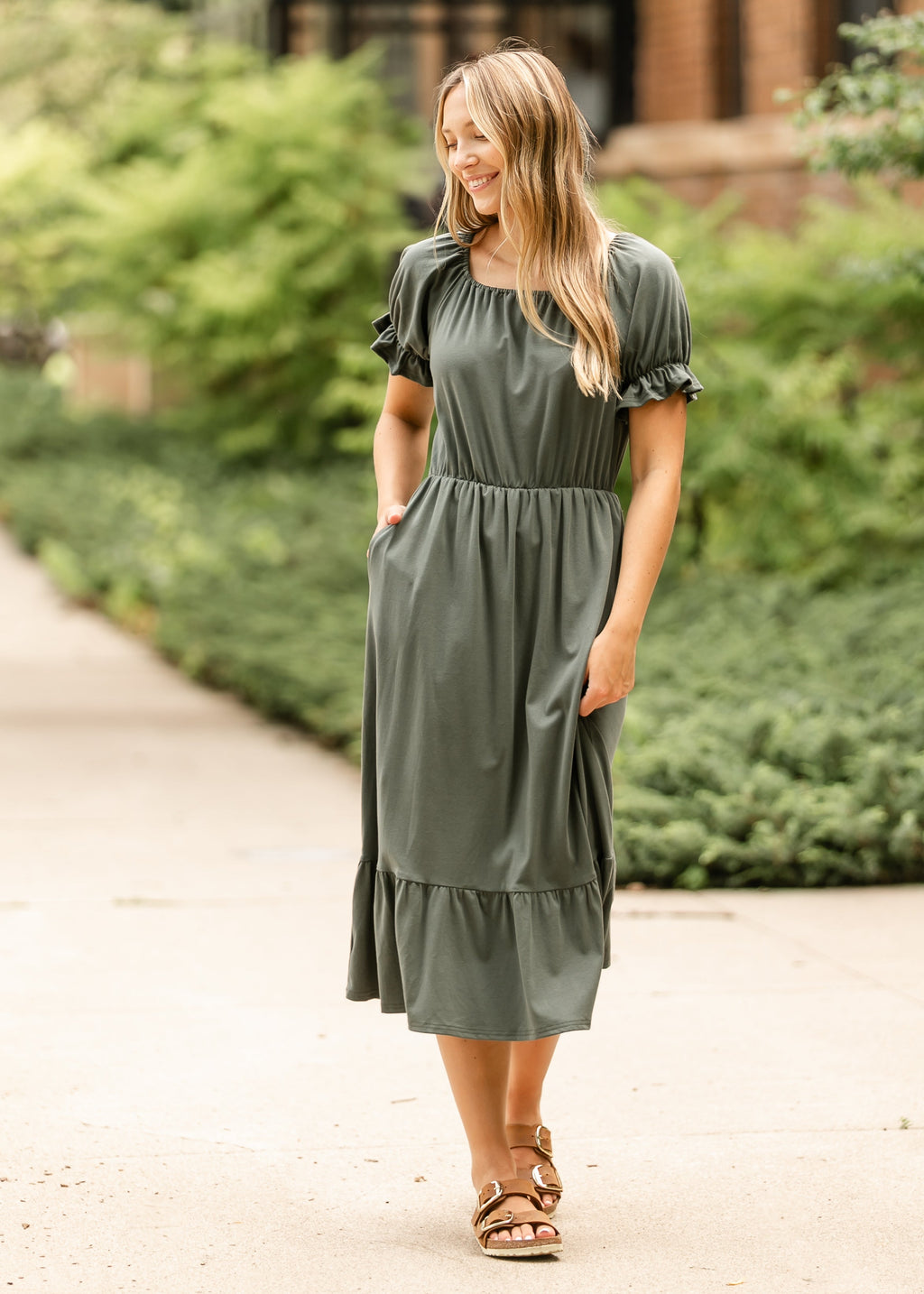 Inherit Co. Amy Puff Sleeve Midi Dress — alternative angle