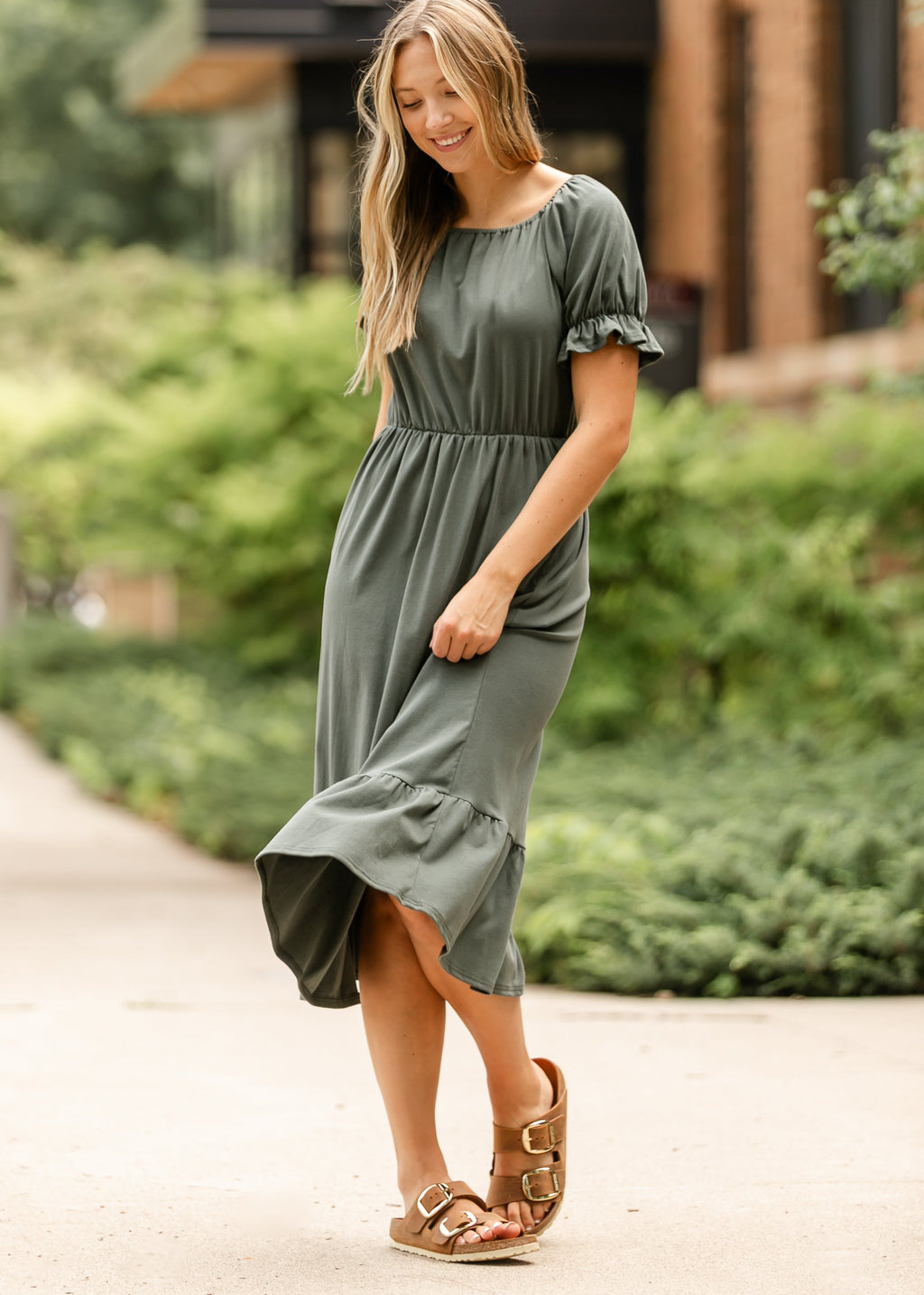 Inherit Co. Amy Puff Sleeve Midi Dress — lifestyle context
