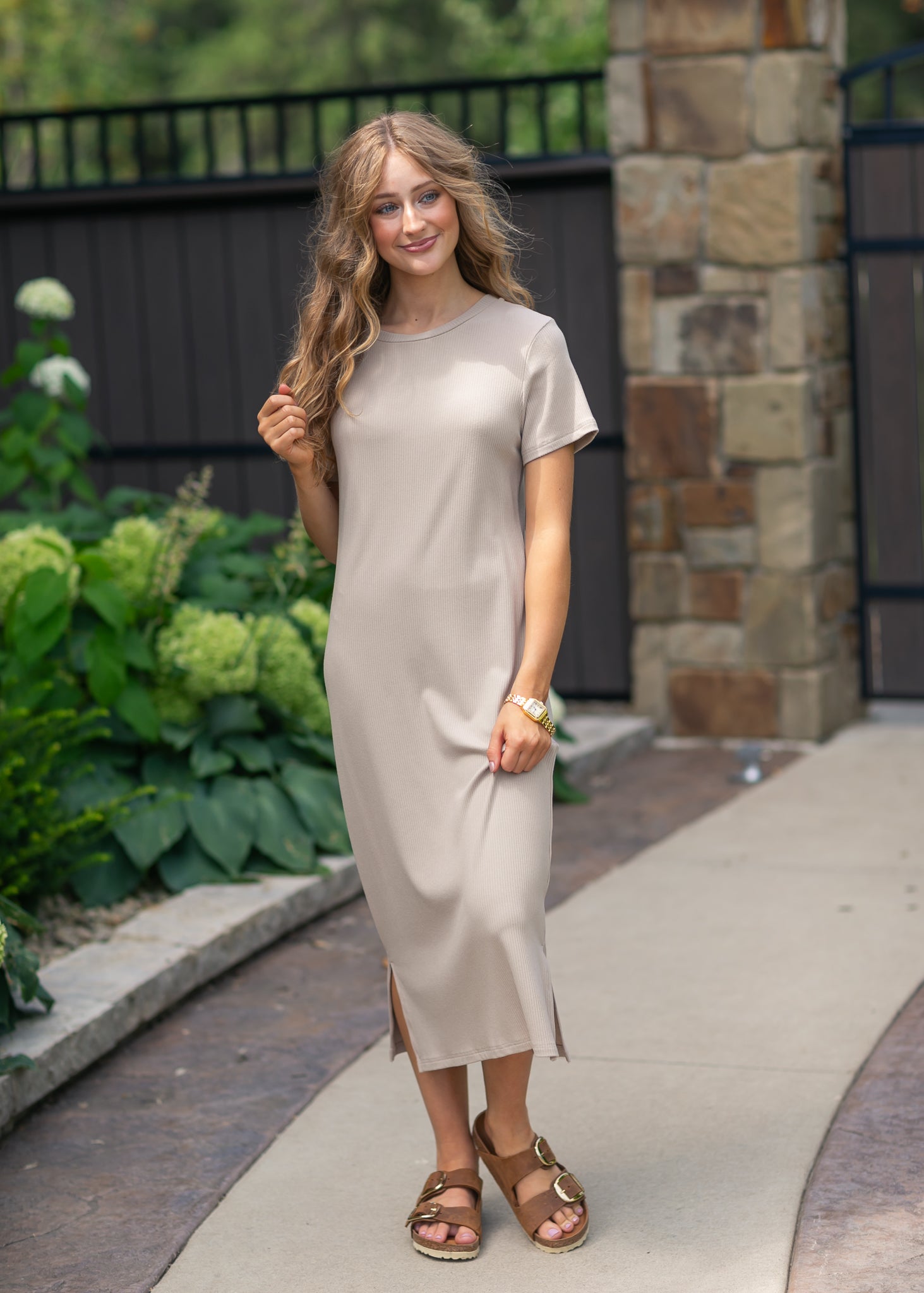 Inherit Co. Baylor Ultra Soft Ribbed T-Shirt Dress — flat-lay composition