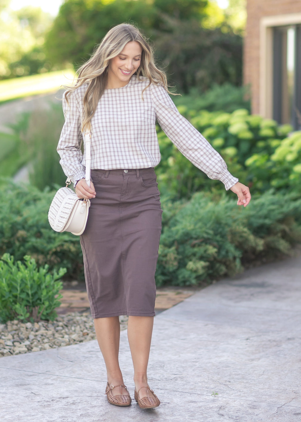 Inherit Co. Blake Cinched Sleeve Blouse — product on model