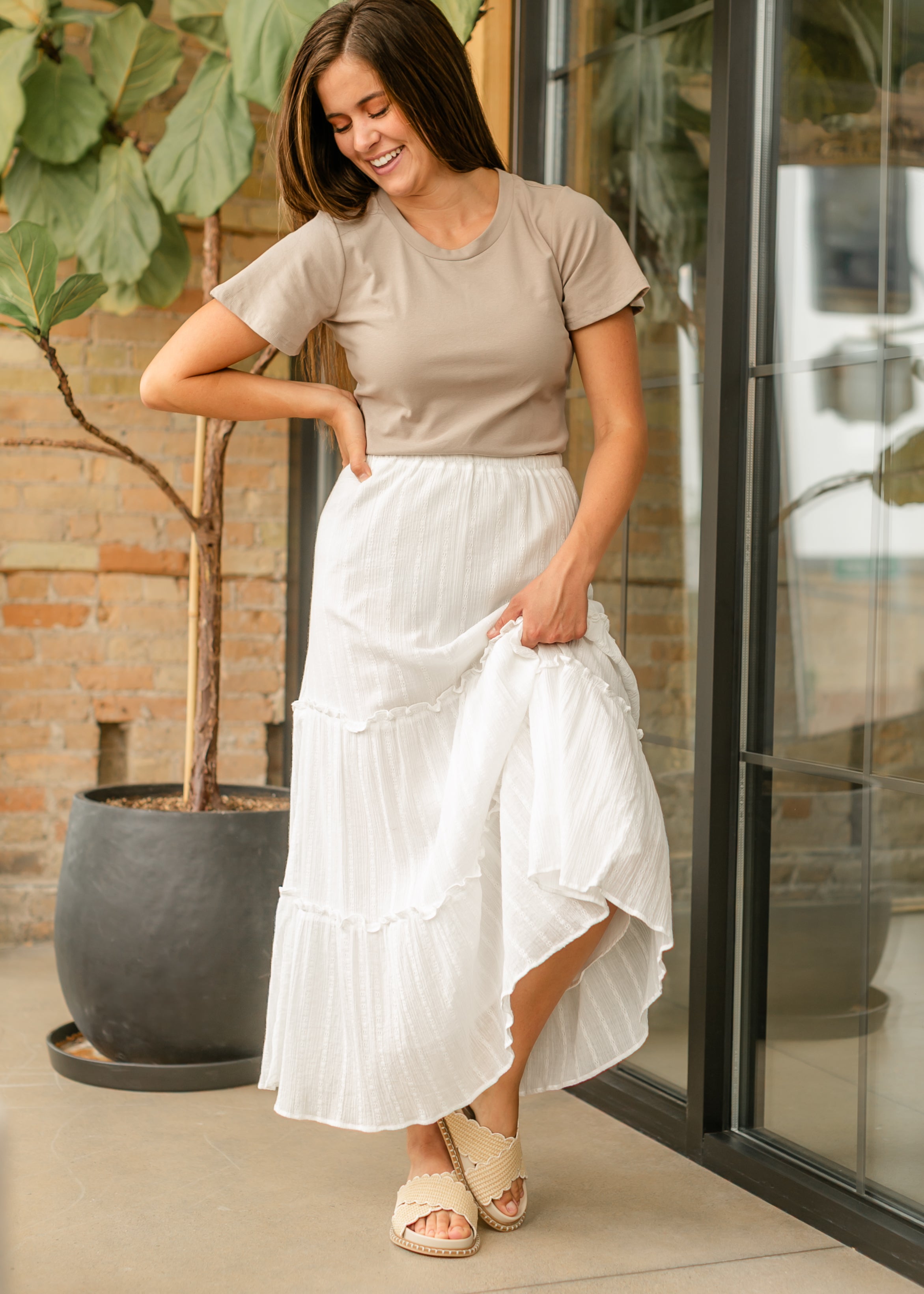 Inherit Co. Essential Sand Flutter Sleeve Top — fabric or material detail