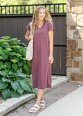 Inherit Co. Finley V-neck T-shirt Dress — detail close-up