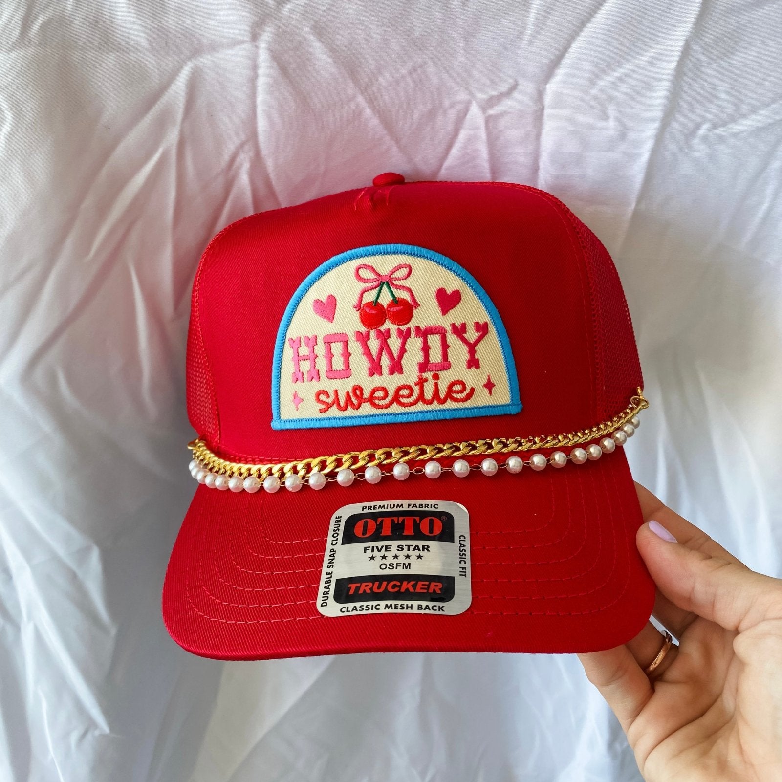 Coco & Rho Howdy Sweetie Red- Trucker Hat — detail close-up