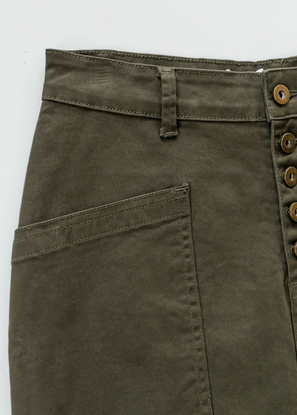 Inherit Co. Kennedy Olive Midi Denim Skirt — product on model