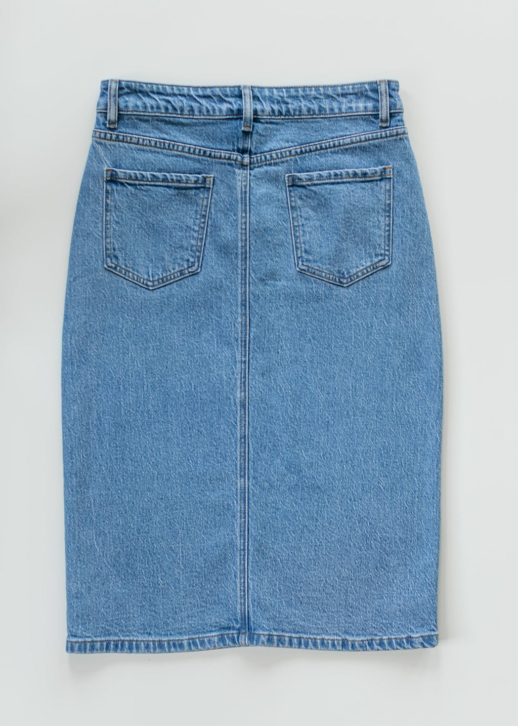 Inherit Co. Remi Denim Classic Wash Midi Skirt — feature highlight