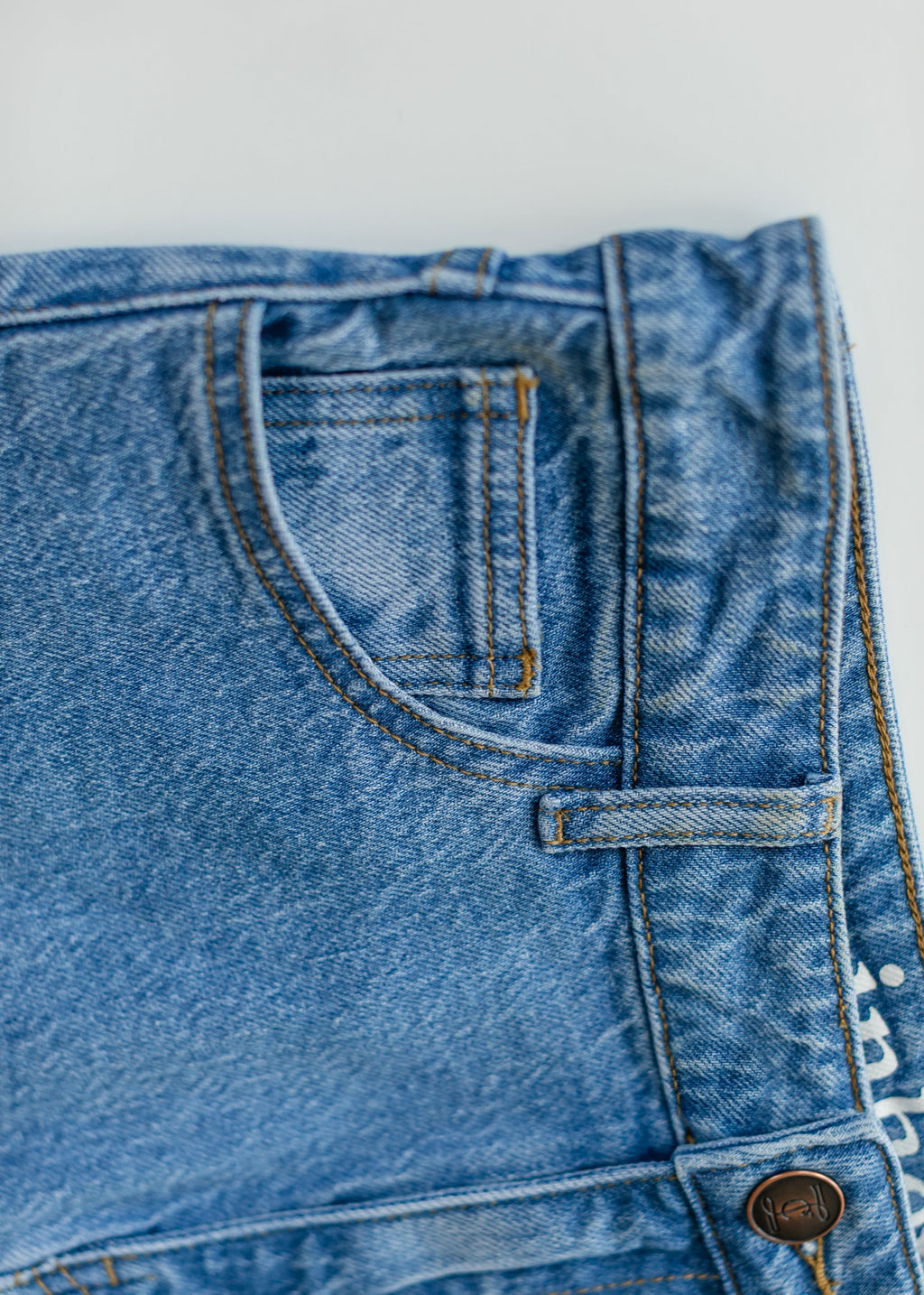 Inherit Co. Remi Denim Classic Wash Midi Skirt — flat-lay composition