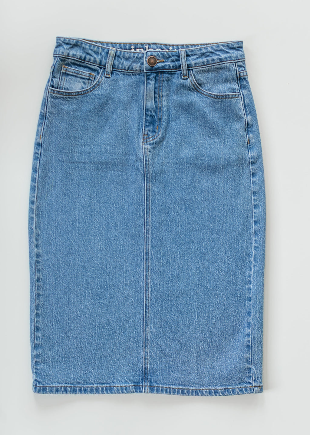 Inherit Co. Remi Denim Classic Wash Midi Skirt — alternative angle