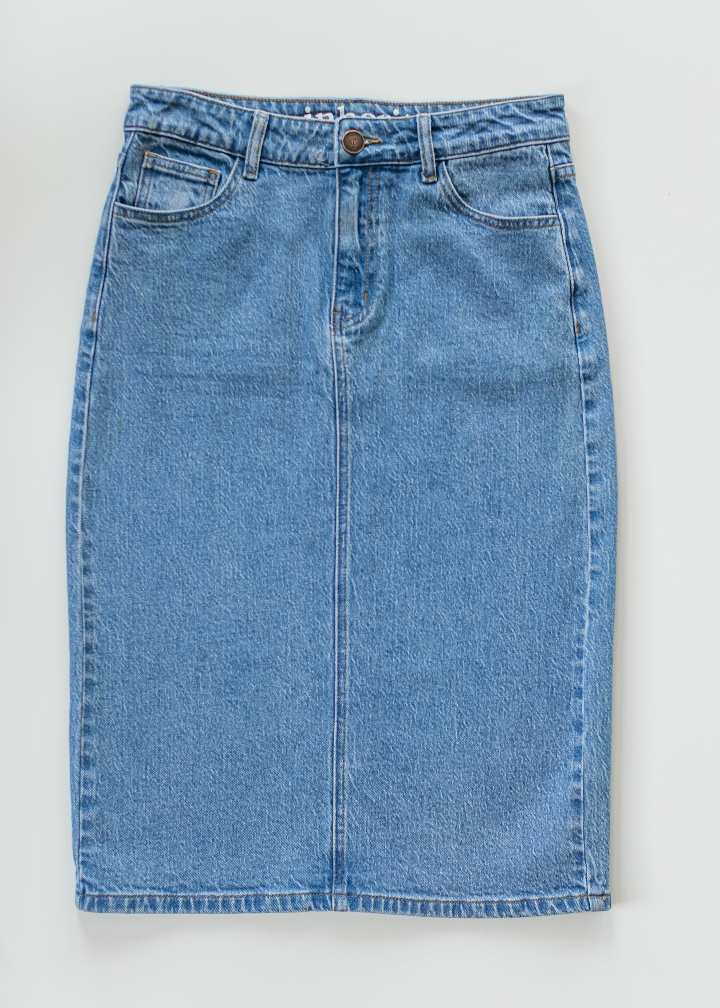 Inherit Co. Remi Denim Classic Wash Midi Skirt — alternative angle