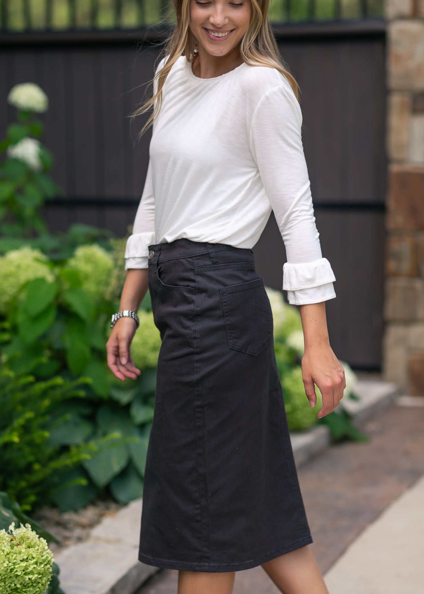 Inherit Co. Remi Onyx Black Denim Midi Skirt — packaging