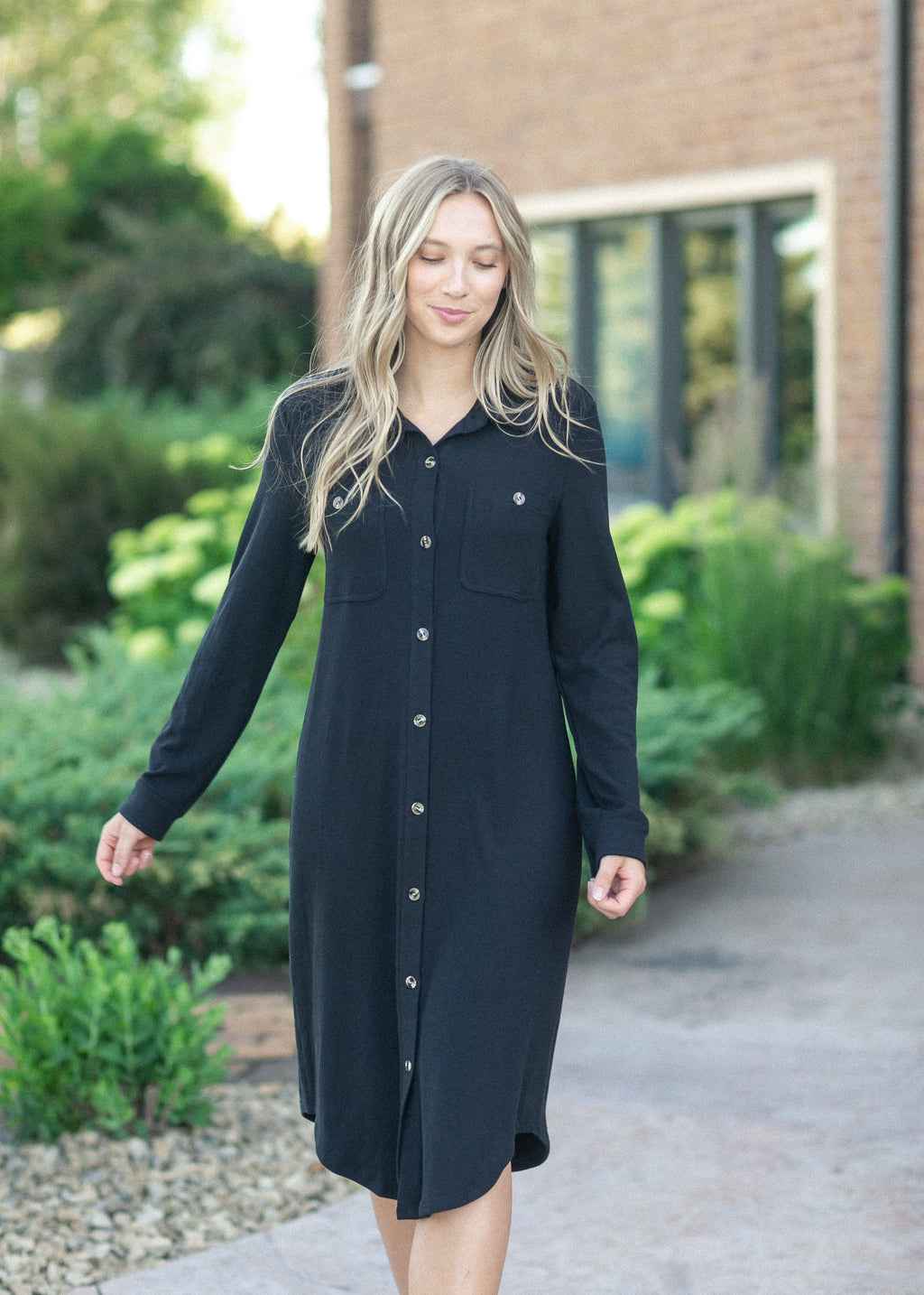 Inherit Co. Teagan Black Ultra Soft Shirt Dress - FINAL SALE — size reference