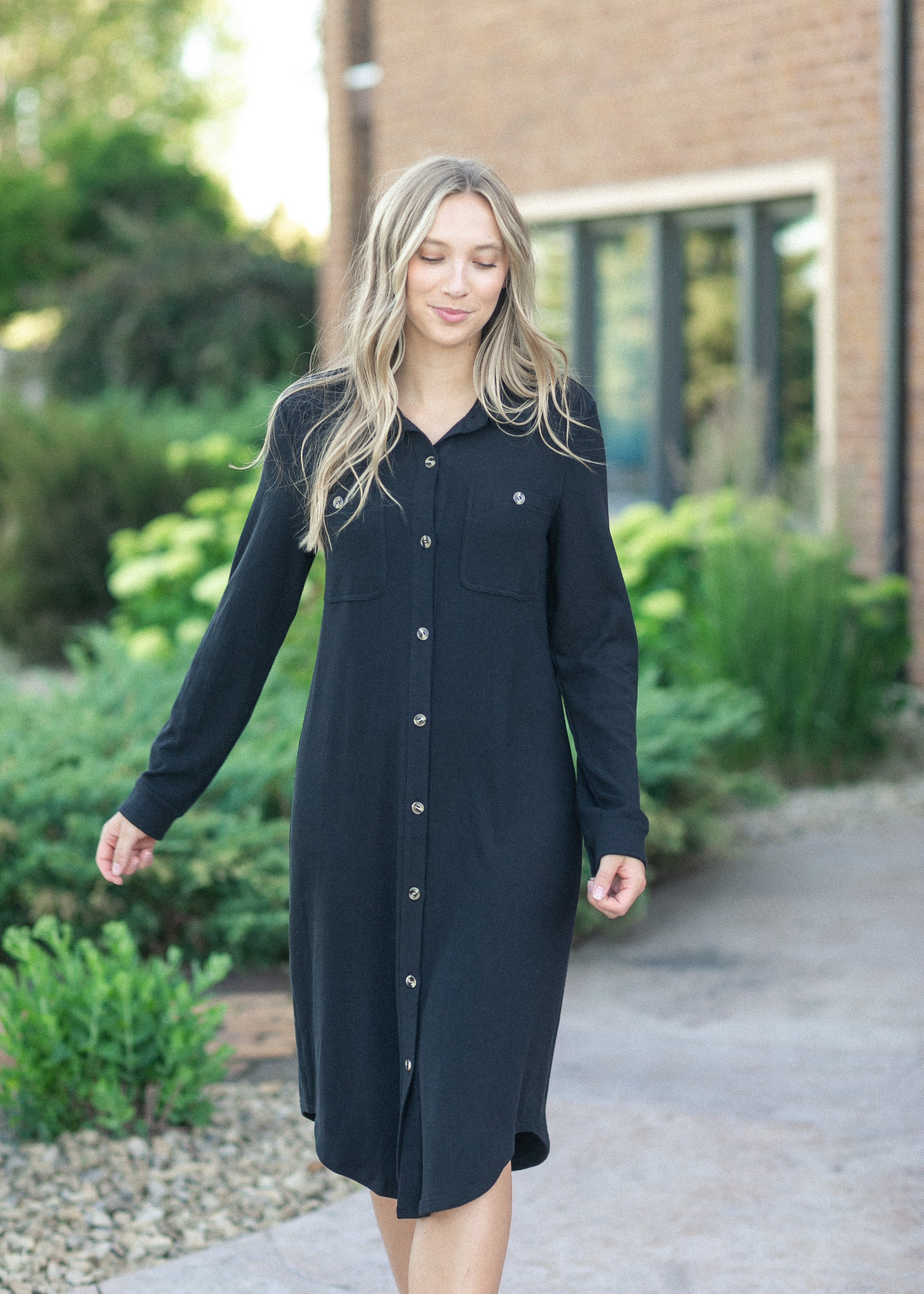 Inherit Co. Teagan Black Ultra Soft Shirt Dress - FINAL SALE — size reference