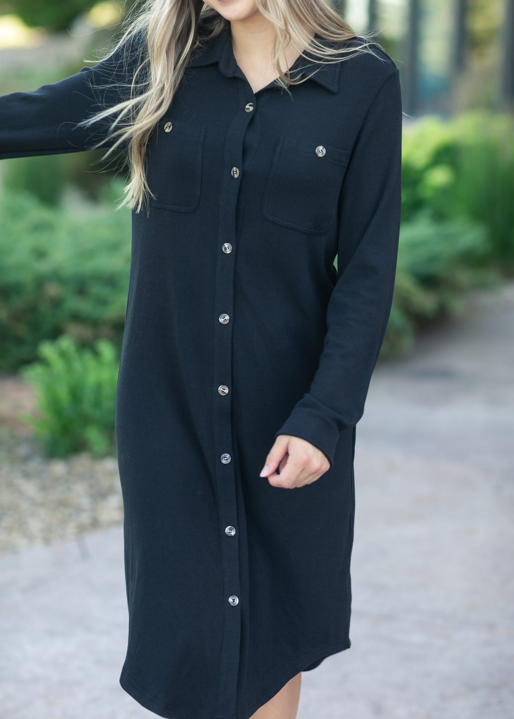 Inherit Co. Teagan Black Ultra Soft Shirt Dress - FINAL SALE — alternative angle
