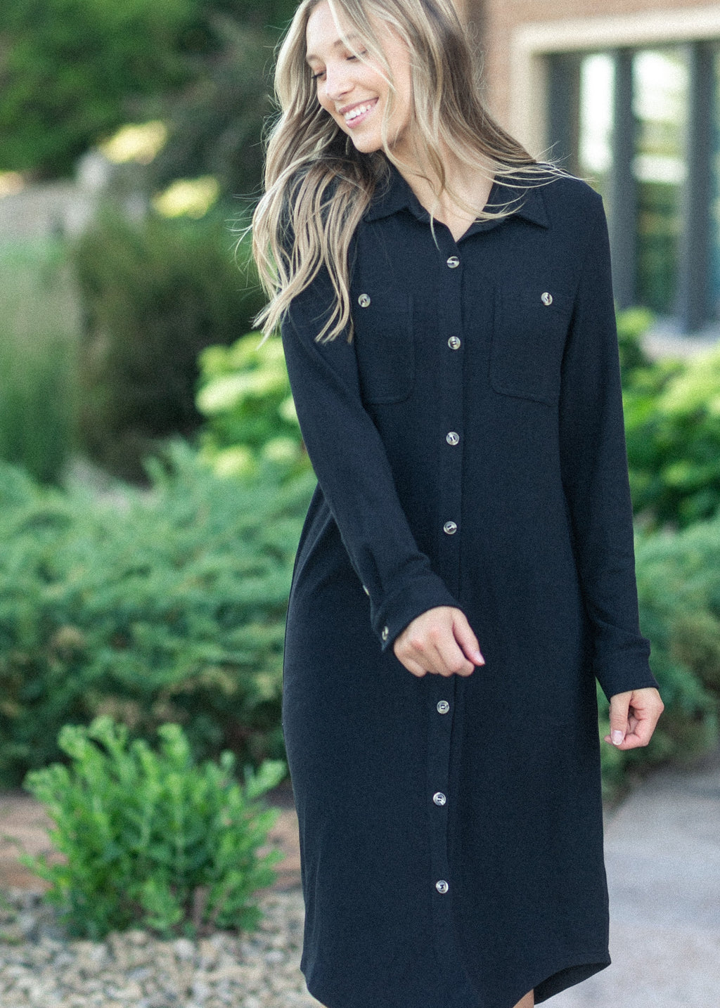 Inherit Co. Teagan Black Ultra Soft Shirt Dress - FINAL SALE — back view
