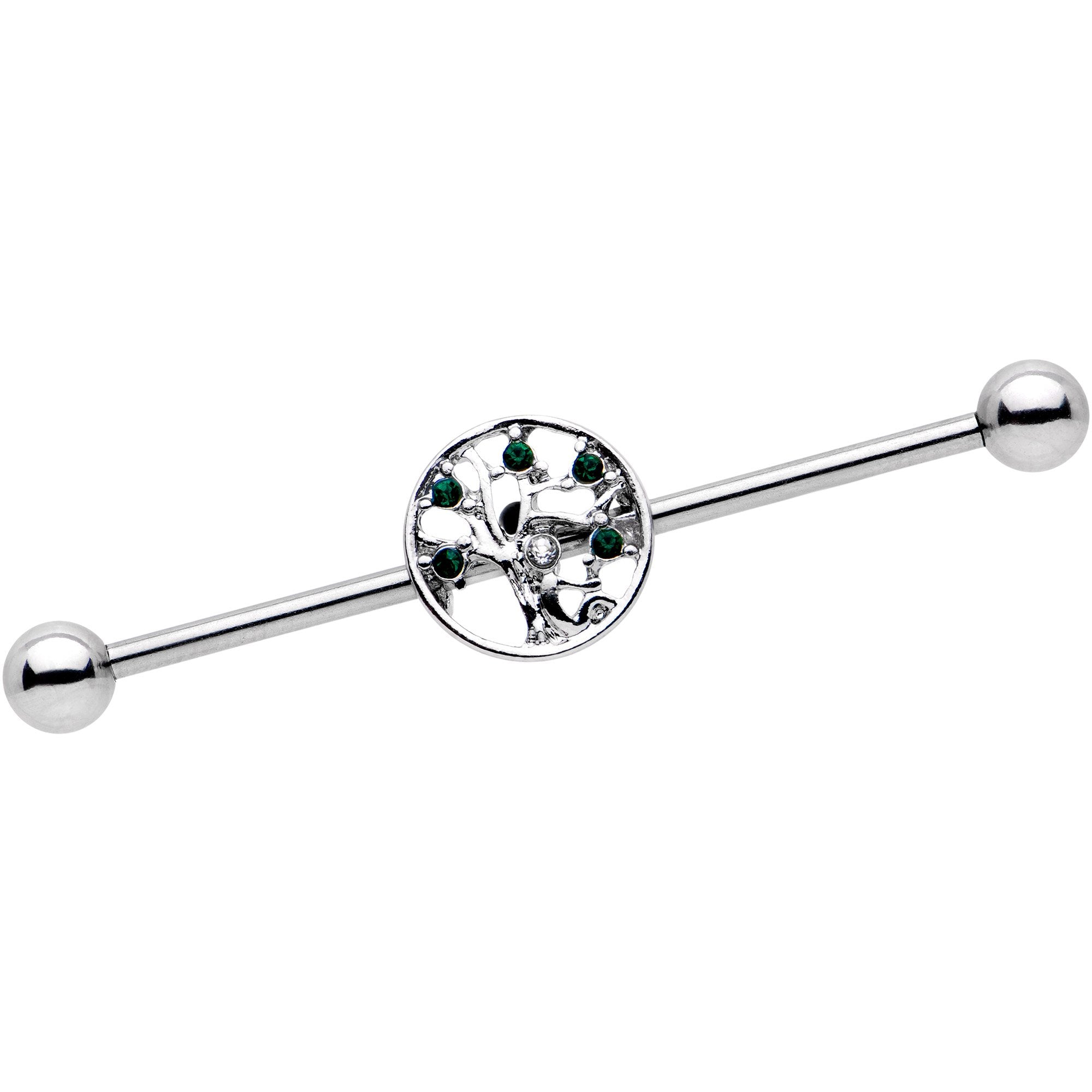 BodyCandy Clear Green Gem Fruity Tree of Life Industrial Barbell 38mm — main product shot
