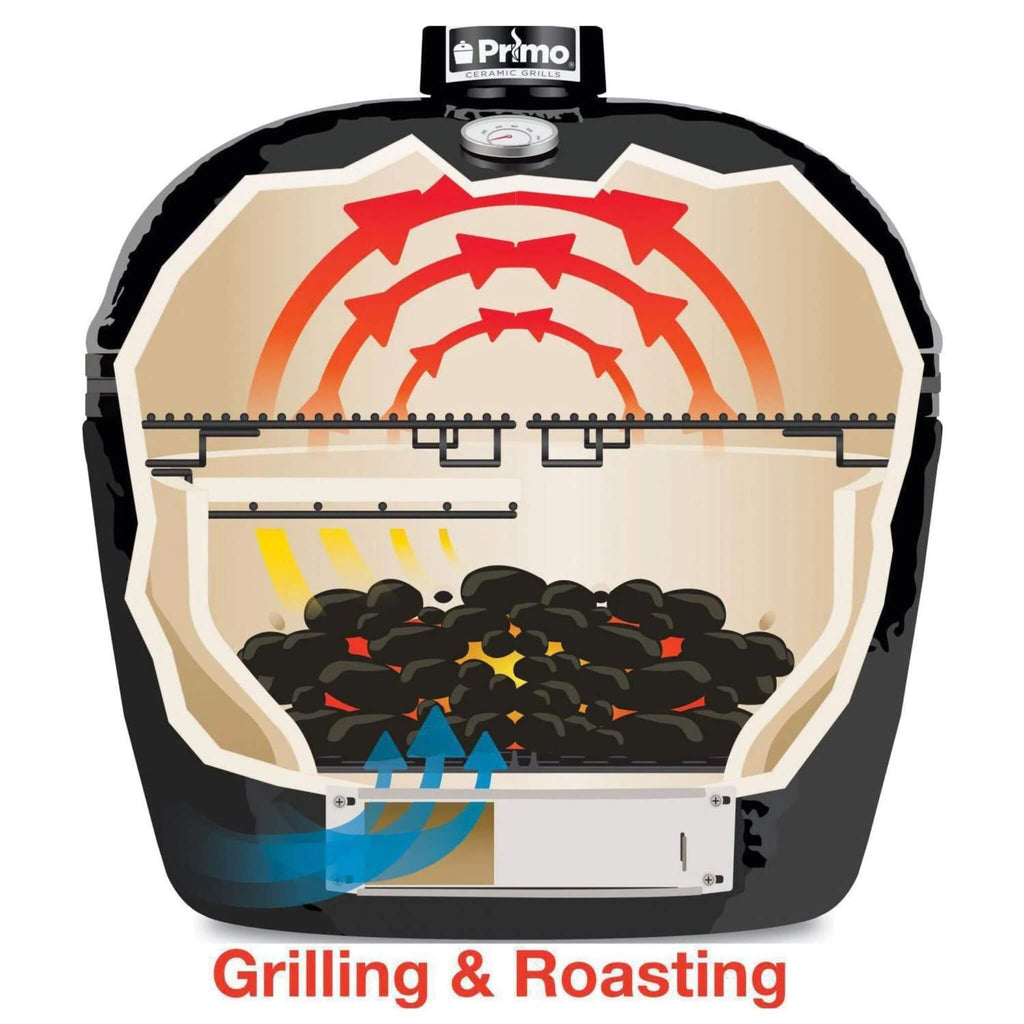 Primo Oval Large 300 All-In-One Ceramic Kamado Grill W/ Cradle, Side Shelves & Stainless Steel Grates [PGCLGC] (SAK21293) – S