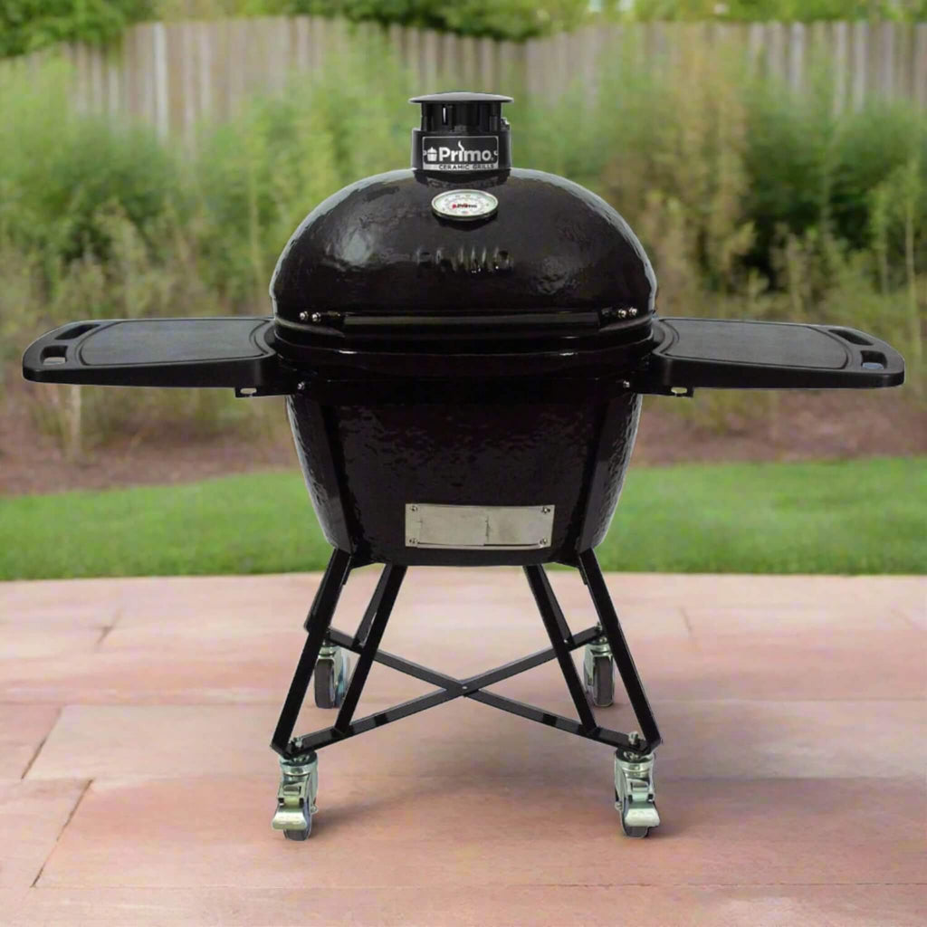 Primo Oval Large 300 All-In-One Ceramic Kamado Grill W/ Cradle, Side Shelves & Stainless Steel Grates [PGCLGC] (SAK21293) – S