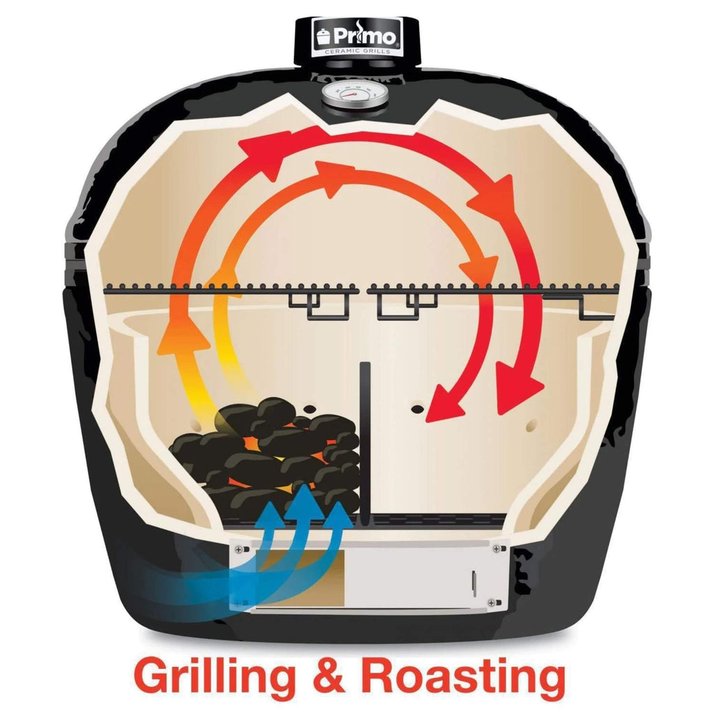 Primo Oval Large 300 All-In-One Ceramic Kamado Grill W/ Cradle, Side Shelves & Stainless Steel Grates [PGCLGC] (SAK21293) – S