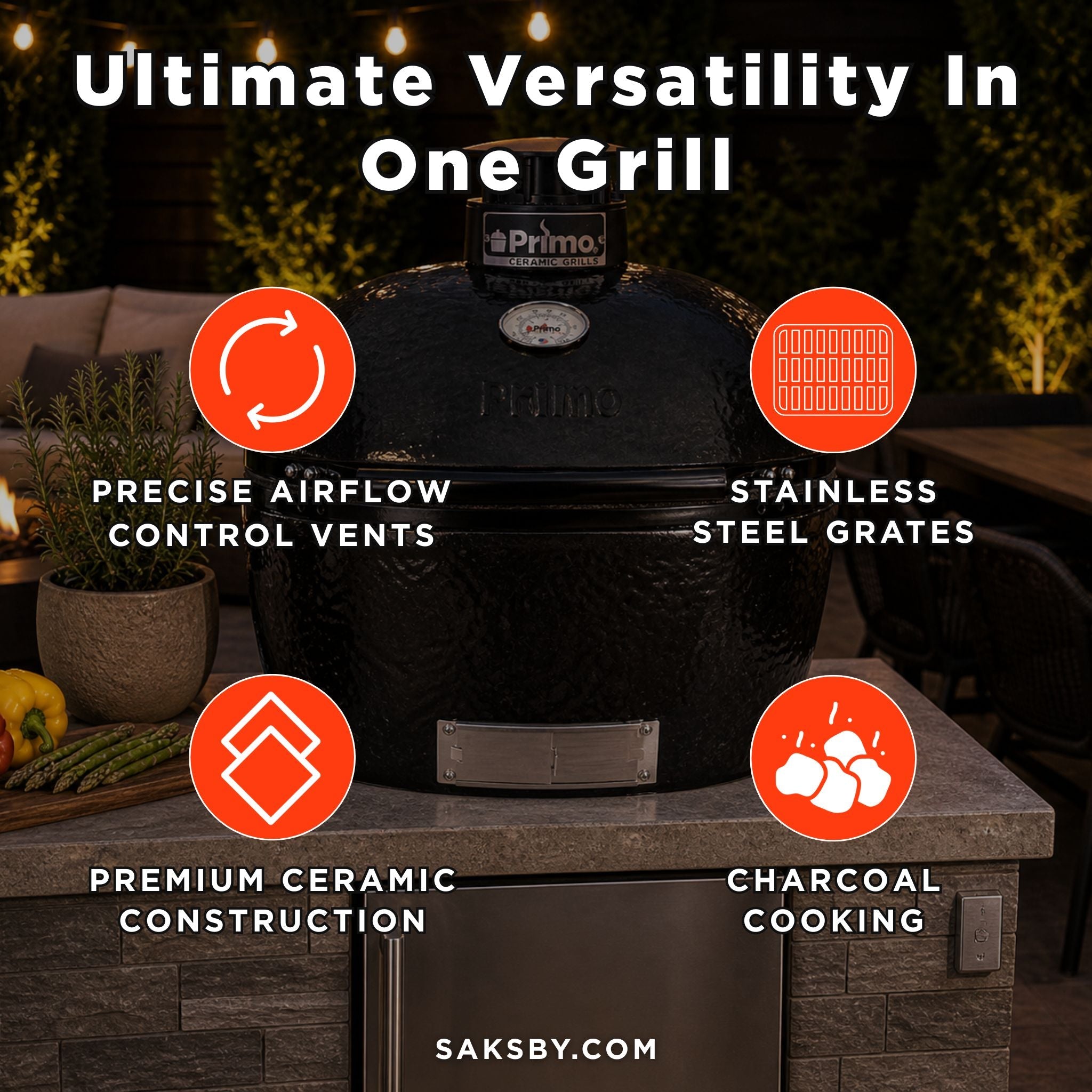 Primo Oval Large 300 Ceramic Kamado BBQ Grill W/ Stainless Steel Grates [PGCLGH] (SAK14871) – SAKSBY WHOLESALE, view 5