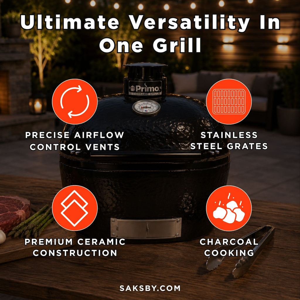 Primo Oval XL 400 Ceramic Kamado BBQ Grill W/ Stainless Steel Grates [PGCXLH] (SAK23100) – SAKSBY WHOLESALE, view 5