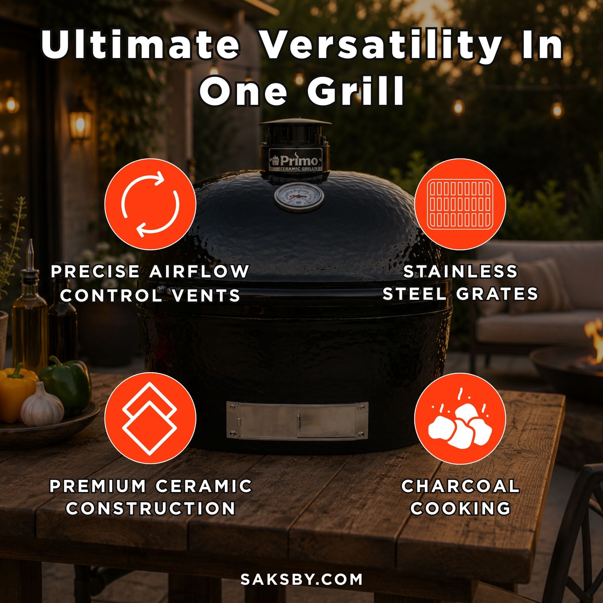 Primo Oval XXL Black Ceramic Kamado Charcoal Grill [PGCXXLH] (SAK25674) – SAKSBY WHOLESALE, view 5