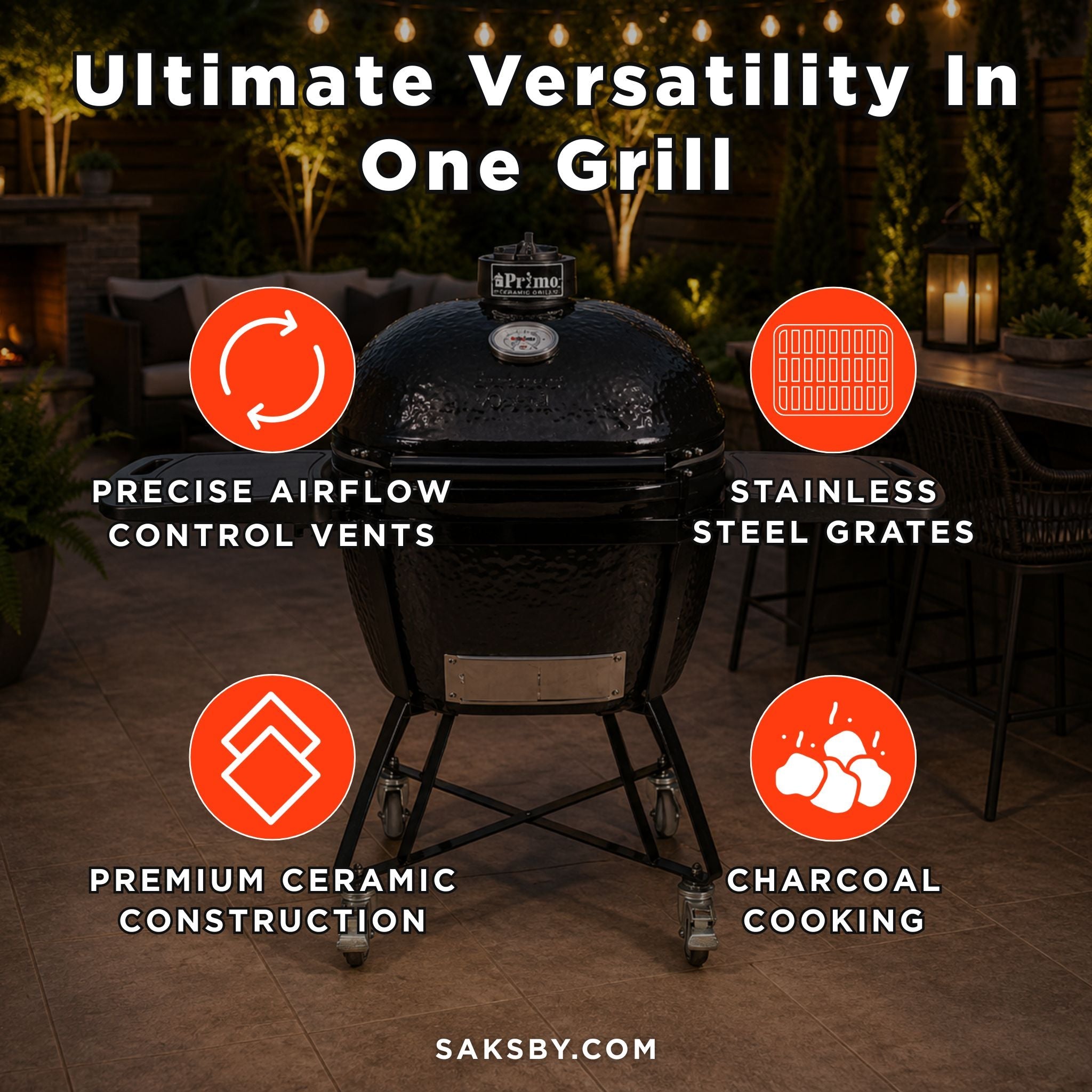 Primo Oval XXL All-In-One Ceramic Charcoal Grill [PGCXXLC] (SAK86742) – SAKSBY WHOLESALE, view 5