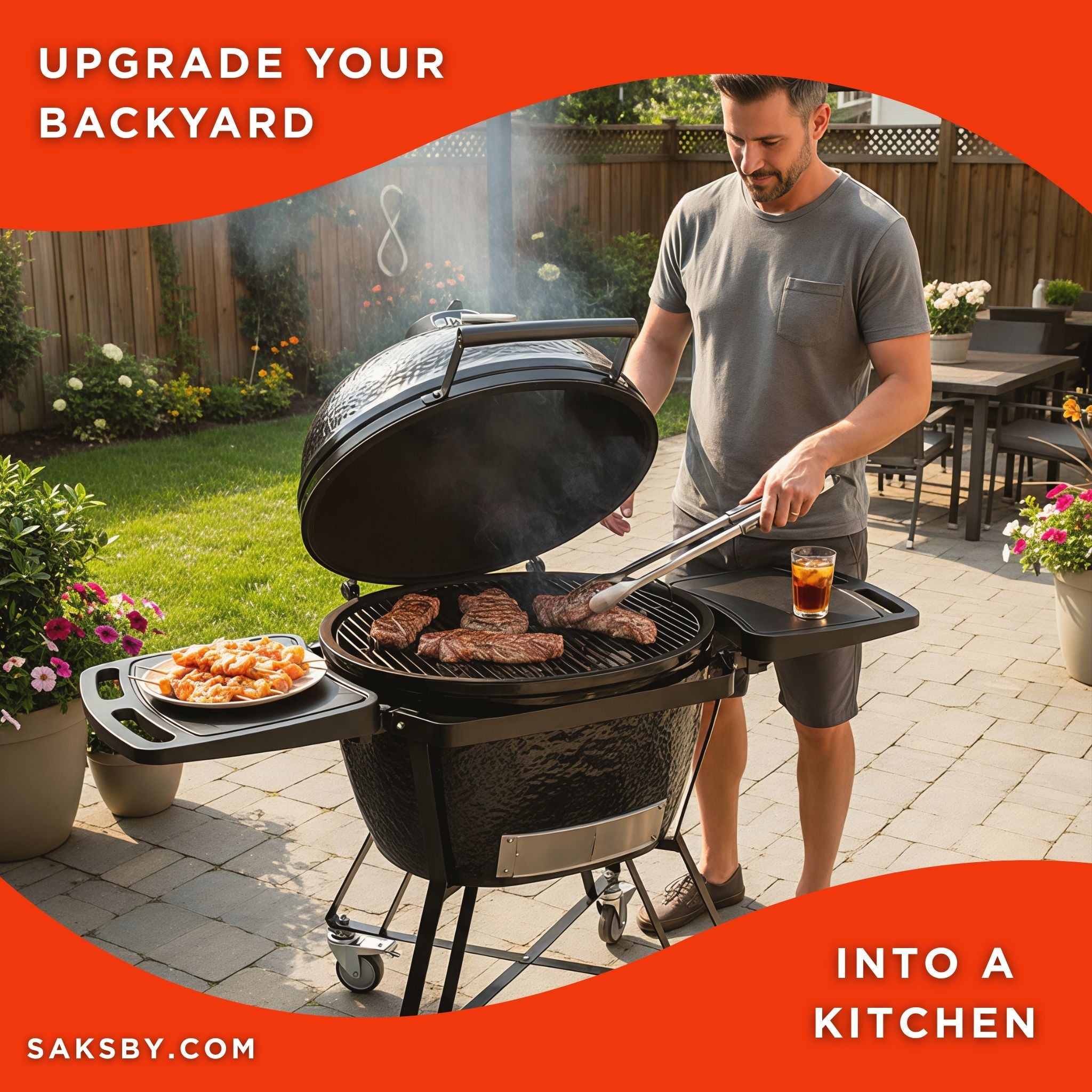 Primo Oval XXL All-In-One Ceramic Charcoal Grill [PGCXXLC] (SAK86742) – SAKSBY WHOLESALE, view 3