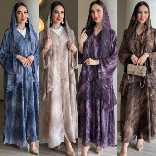 Printed Cardigan Abaya Collection | Modest Luxury Loungewear Feather-Print Robes (MOA194)