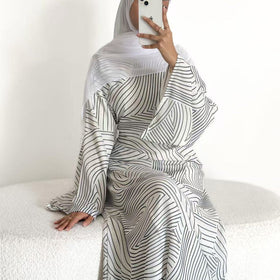 Printed Washed-Crinkle Bell Sleeve Maxi Dress(MS474)