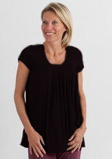 Spun Bamboo Clearance Women's Bamboo Viscose Pleated Lounge Top Black — main product shot
