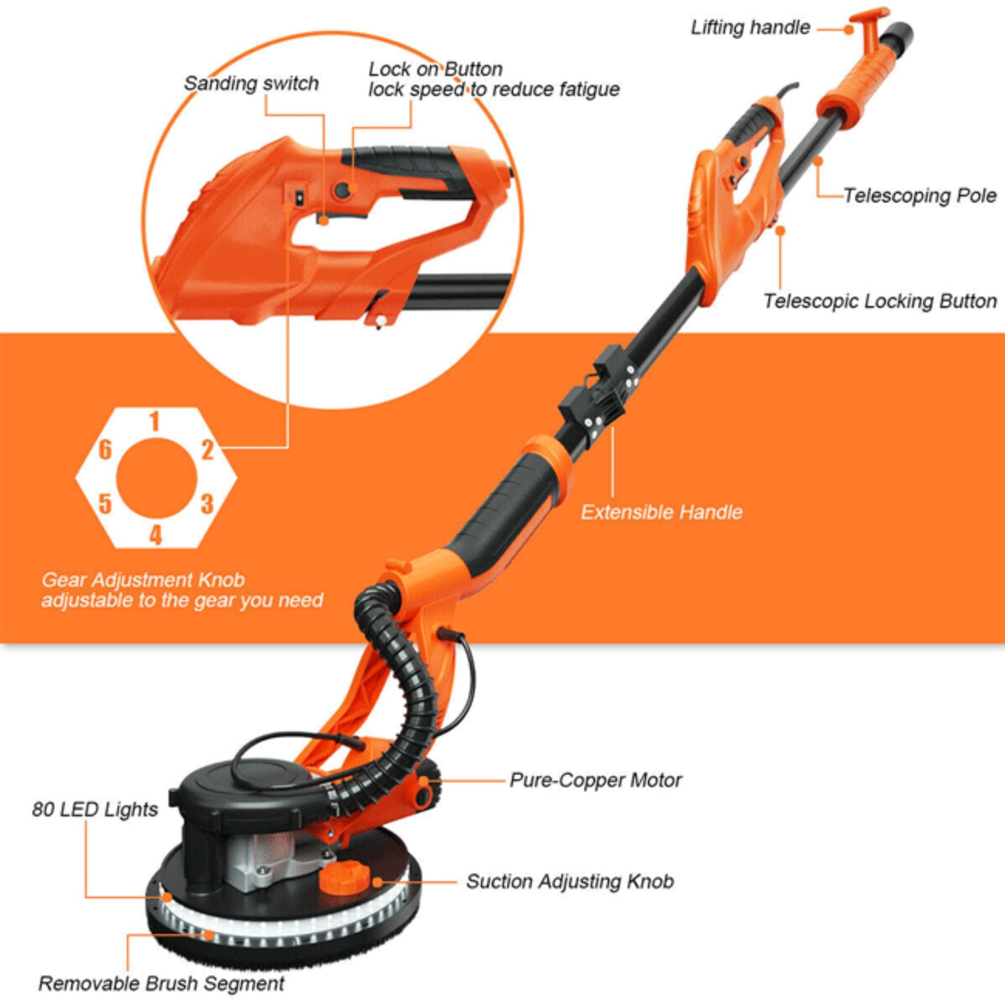 Professional Electric 750W Drywall Ceiling Pole Sander W/ Vacuum (SAK97855) – SAKSBY WHOLESALE, view 14