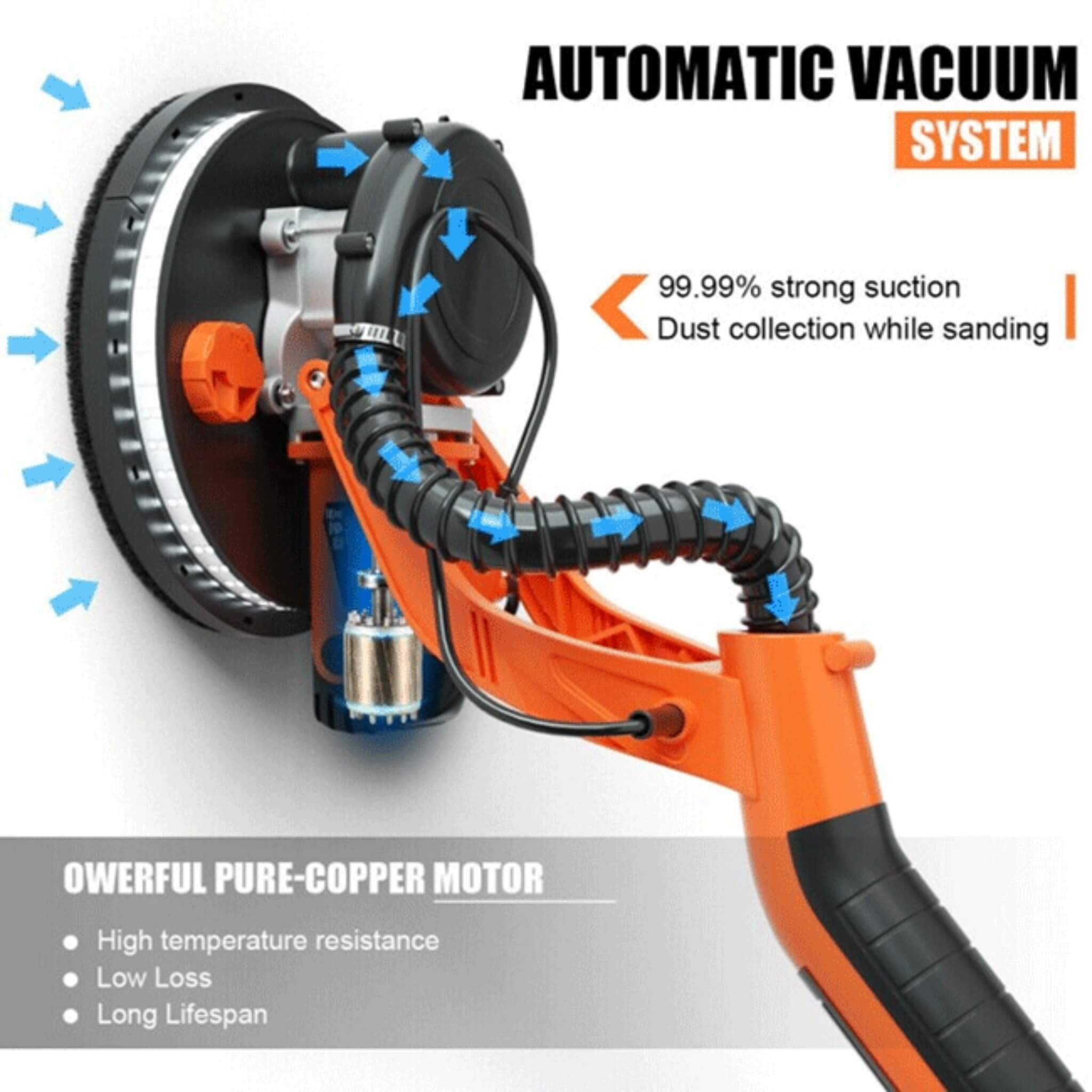 Professional Electric 750W Drywall Ceiling Pole Sander W/ Vacuum (SAK97855) – SAKSBY WHOLESALE, view 9