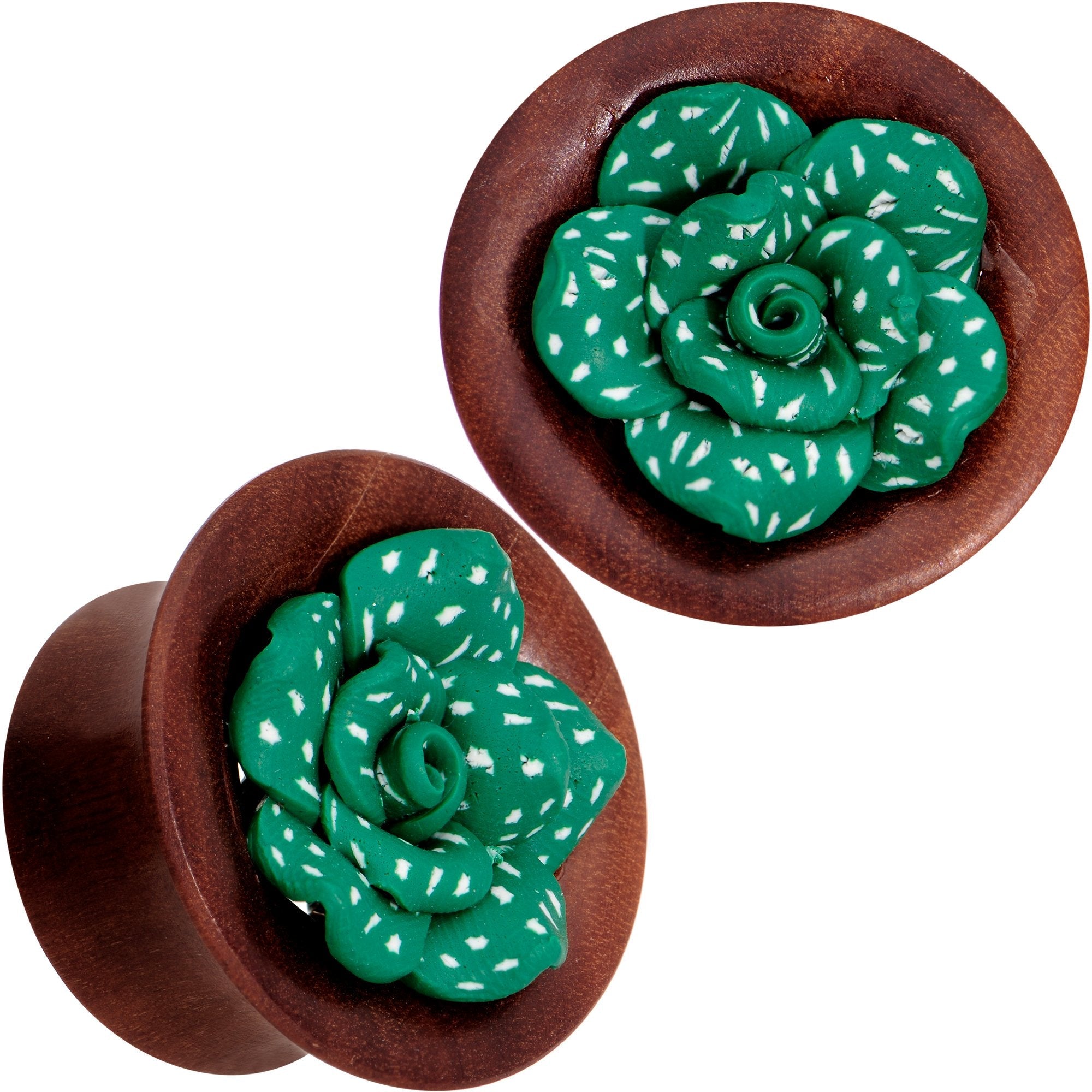 BodyCandy Handcrafted Rosewood Speckled Green Succulent Saddle Plug Set Sizes 14mm to 20mm — alternate view