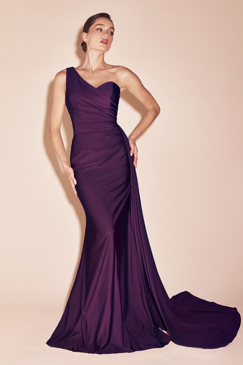 Ladivine PT004C Long Chic One Shoulder Stretch Satin Side Sash Gown