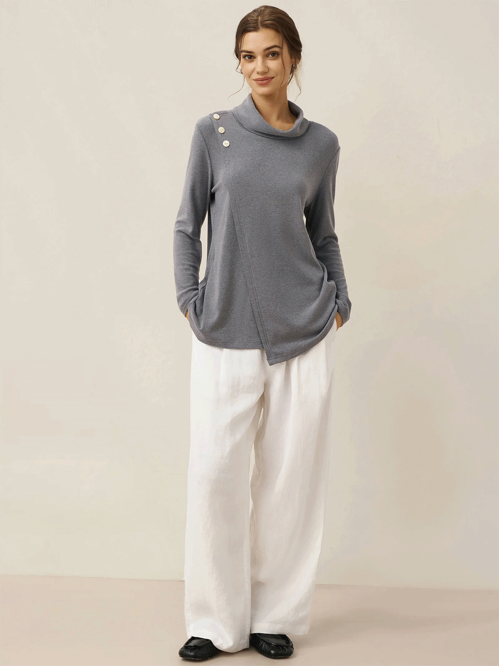 LINTICO 100% Linen Relaxed Fit Straight Leg Trousers KINSLEY — Relaxed detail