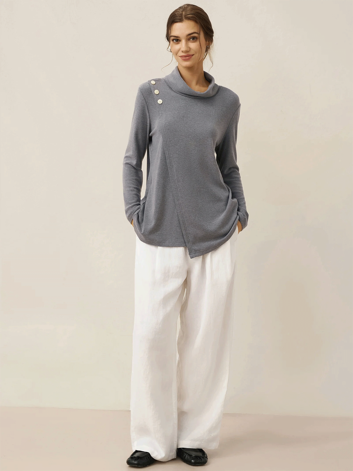 LINTICO 100% Linen Relaxed Fit Straight Leg Trousers KINSLEY — Relaxed detail