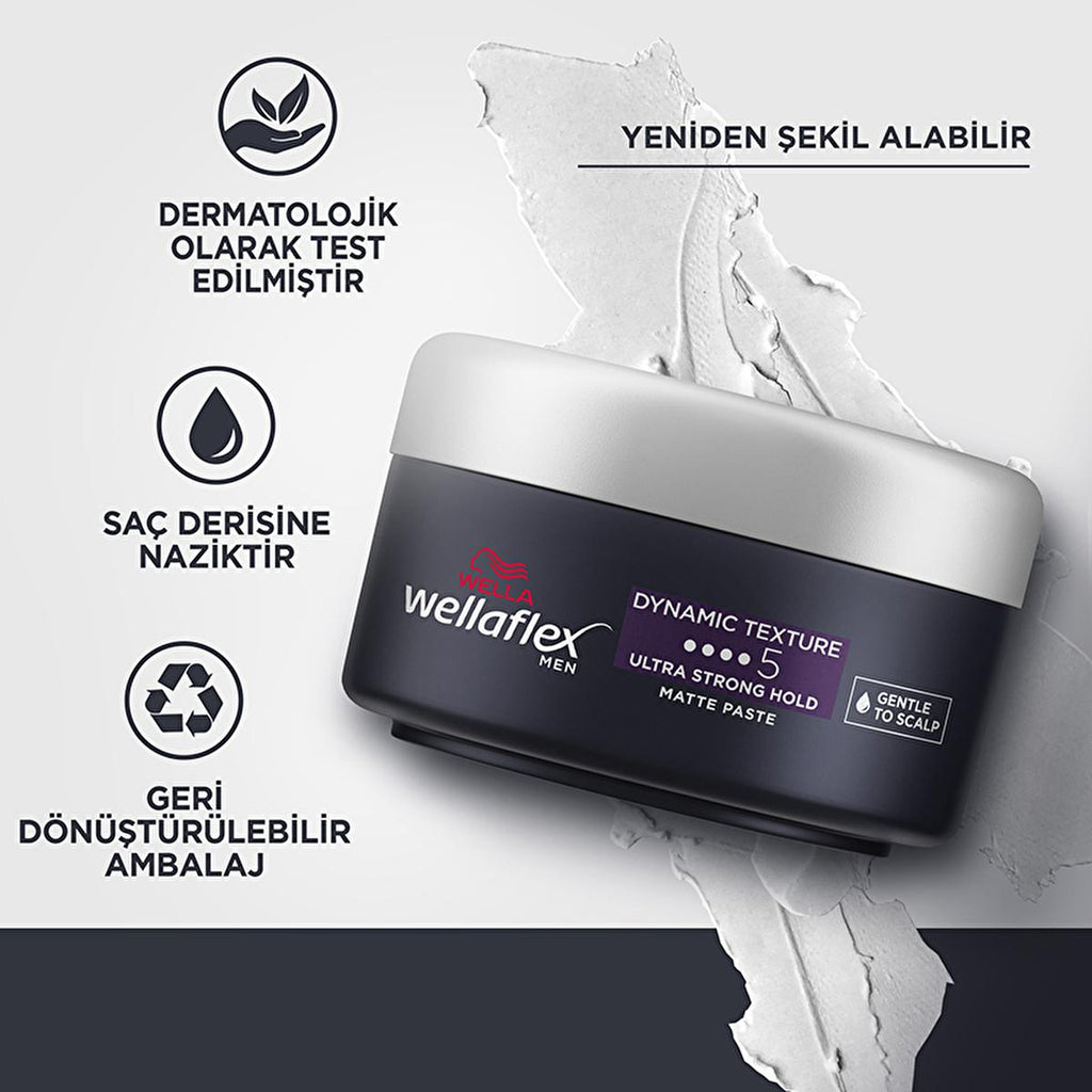 Wella Wellaflex Men Dynamic Texture Mat Paste - Ultra Strong Hold Hair Wax | 75 ml