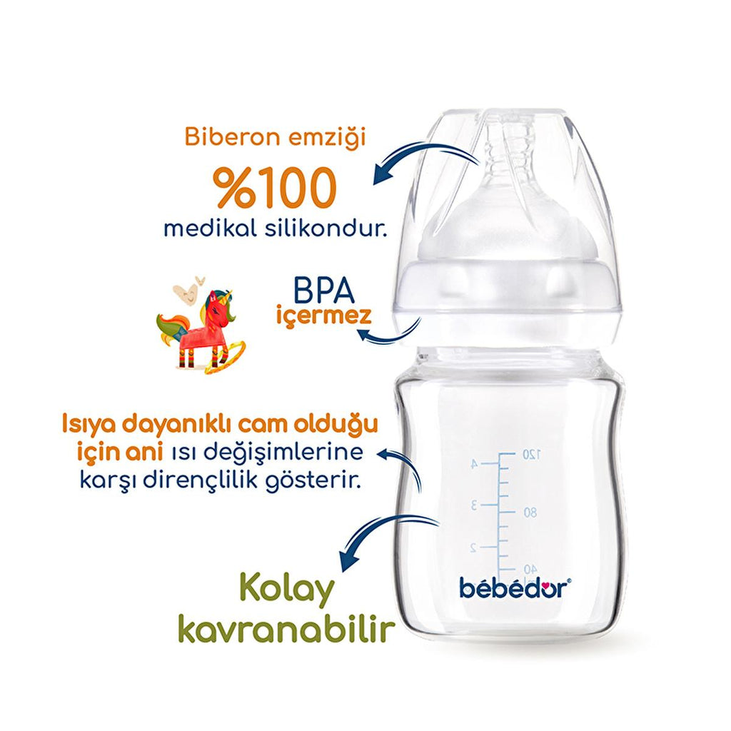 Bebedor Glass Baby Bottle: Heat Resistant, Wide Neck, Anti-Colic & Leak-Proof - Newborn Feeding Essential