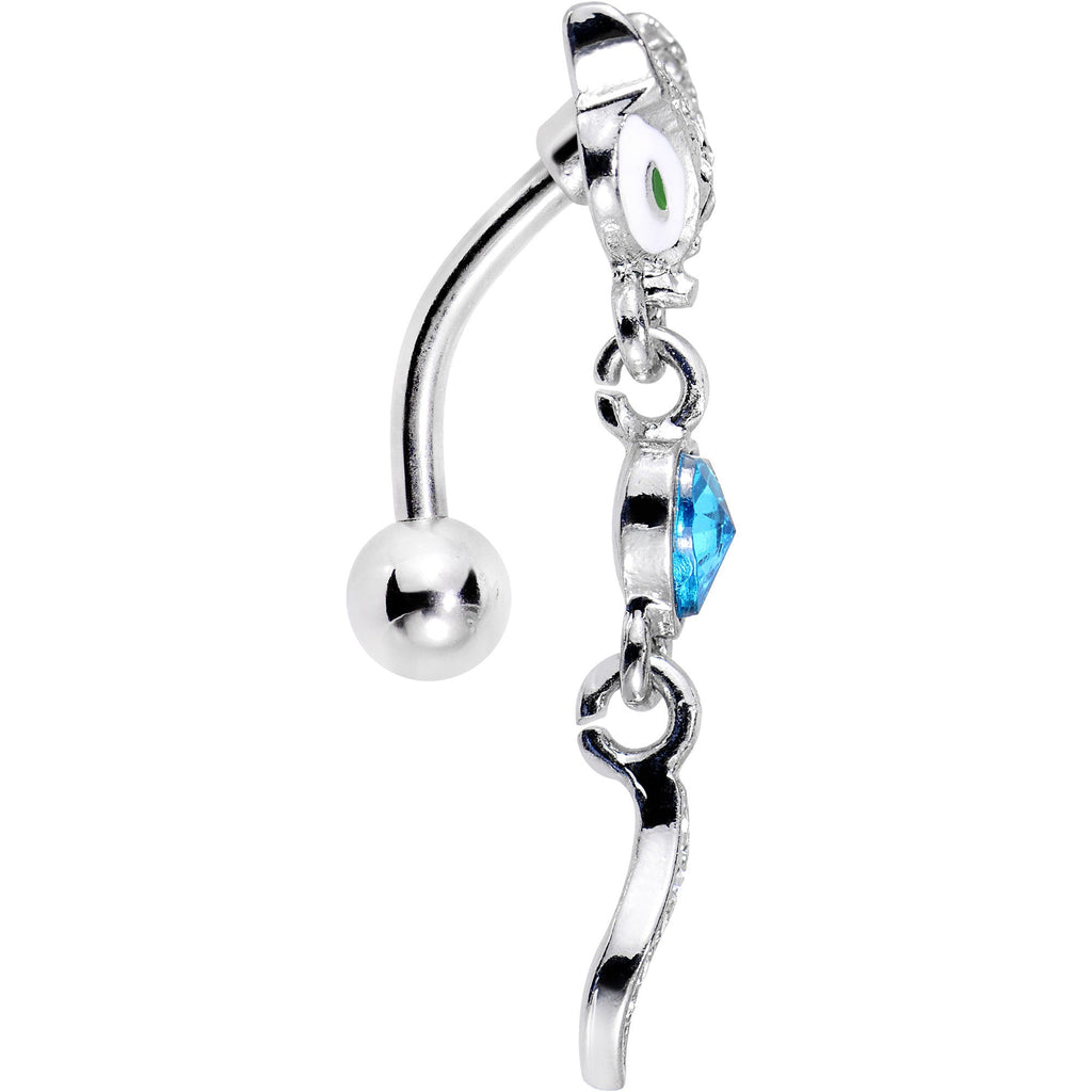 BodyCandy Blue Gem Heart Fierce Fox Head Top Mount Dangle Belly Ring — Blue detail