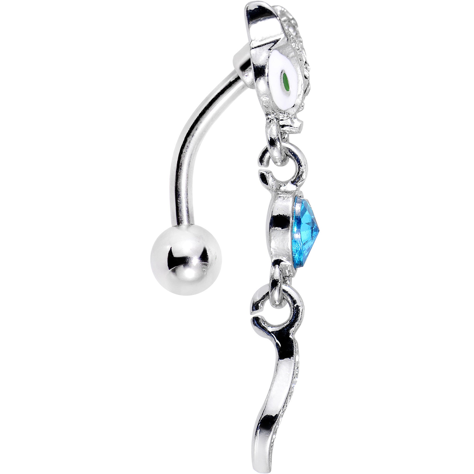 BodyCandy Blue Gem Heart Fierce Fox Head Top Mount Dangle Belly Ring — Blue detail