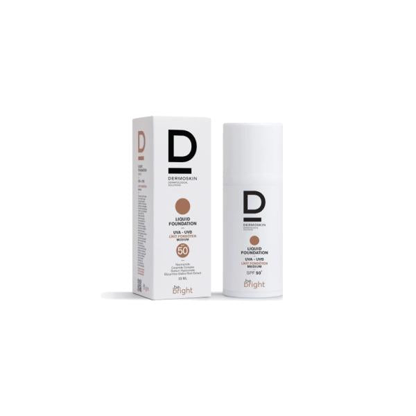 Dermoskin Be Bright SPF50+ Liquid Foundation - Medium Shade, 33ml - Natural Coverage with Sun Protection