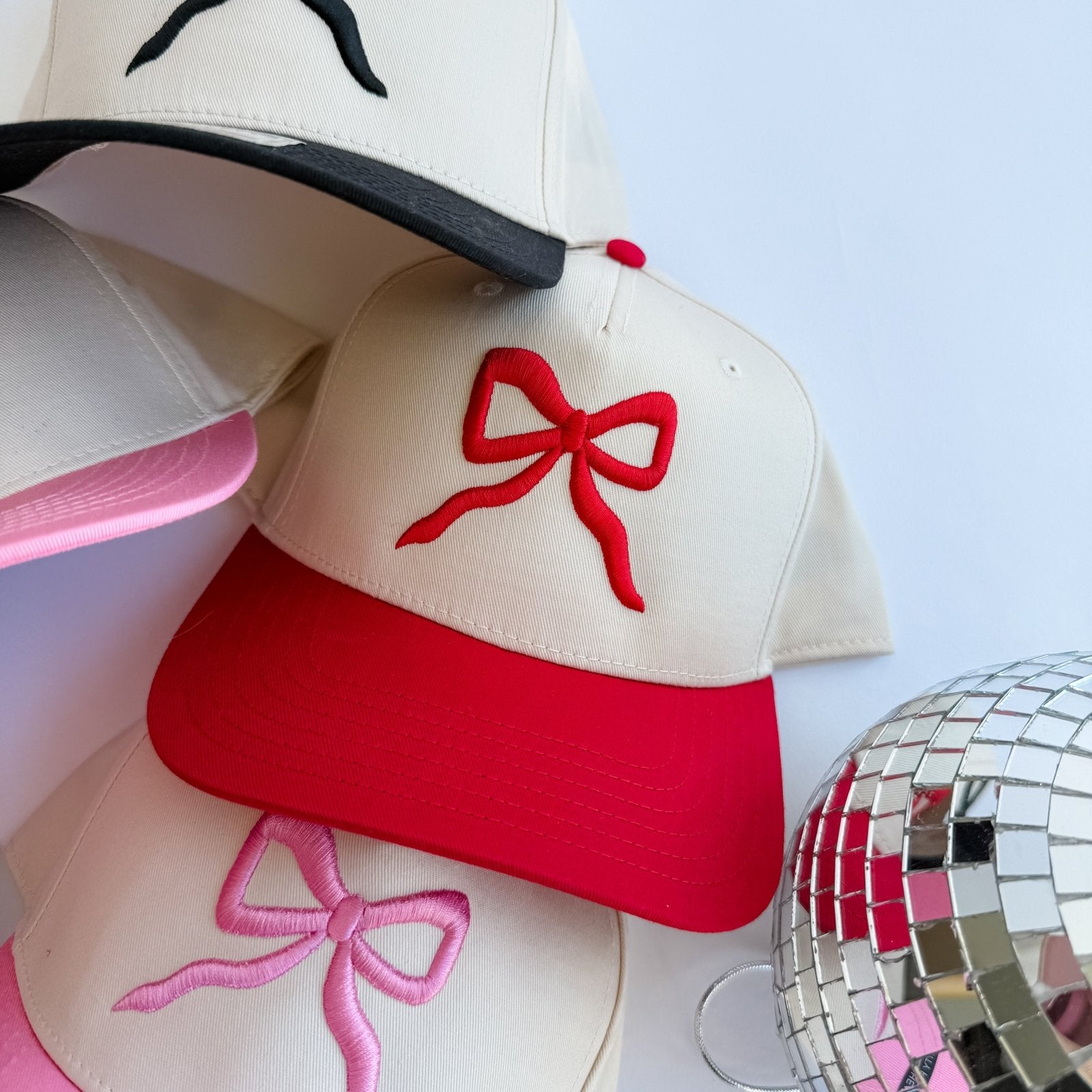 Coco & Rho Puff Bow- Trucker Hat — detail close-up