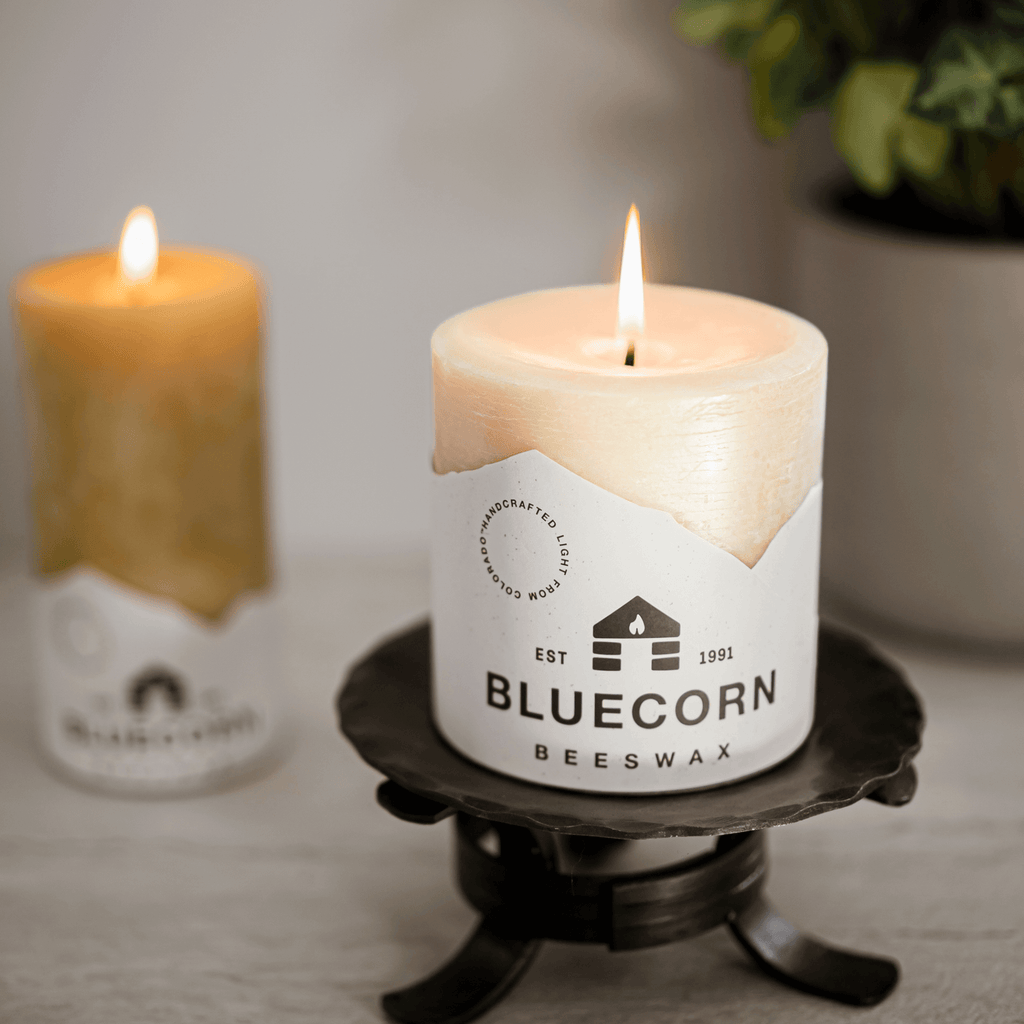 Bluecorn Candles Ivory Pure Beeswax Pillar Candles — texture detail
