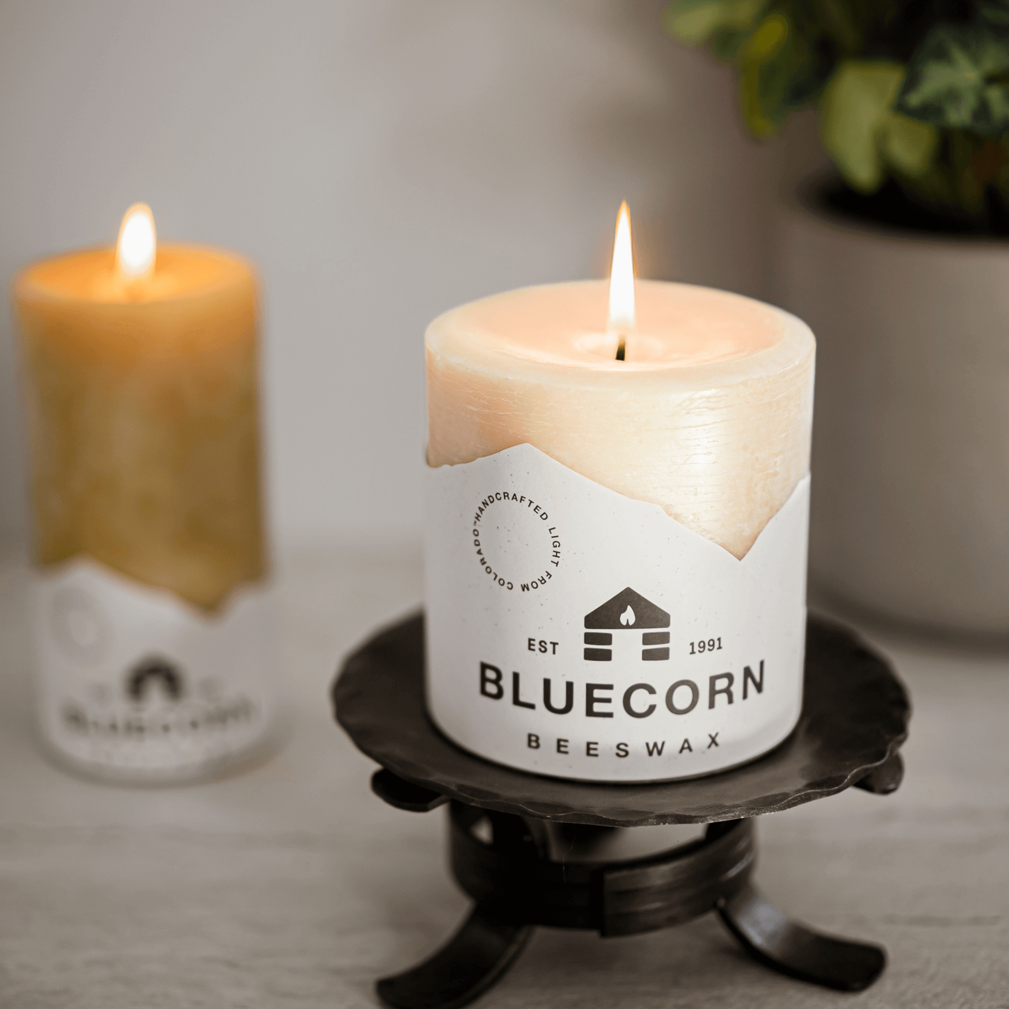 Bluecorn Candles Ivory Pure Beeswax Pillar Candles — texture detail