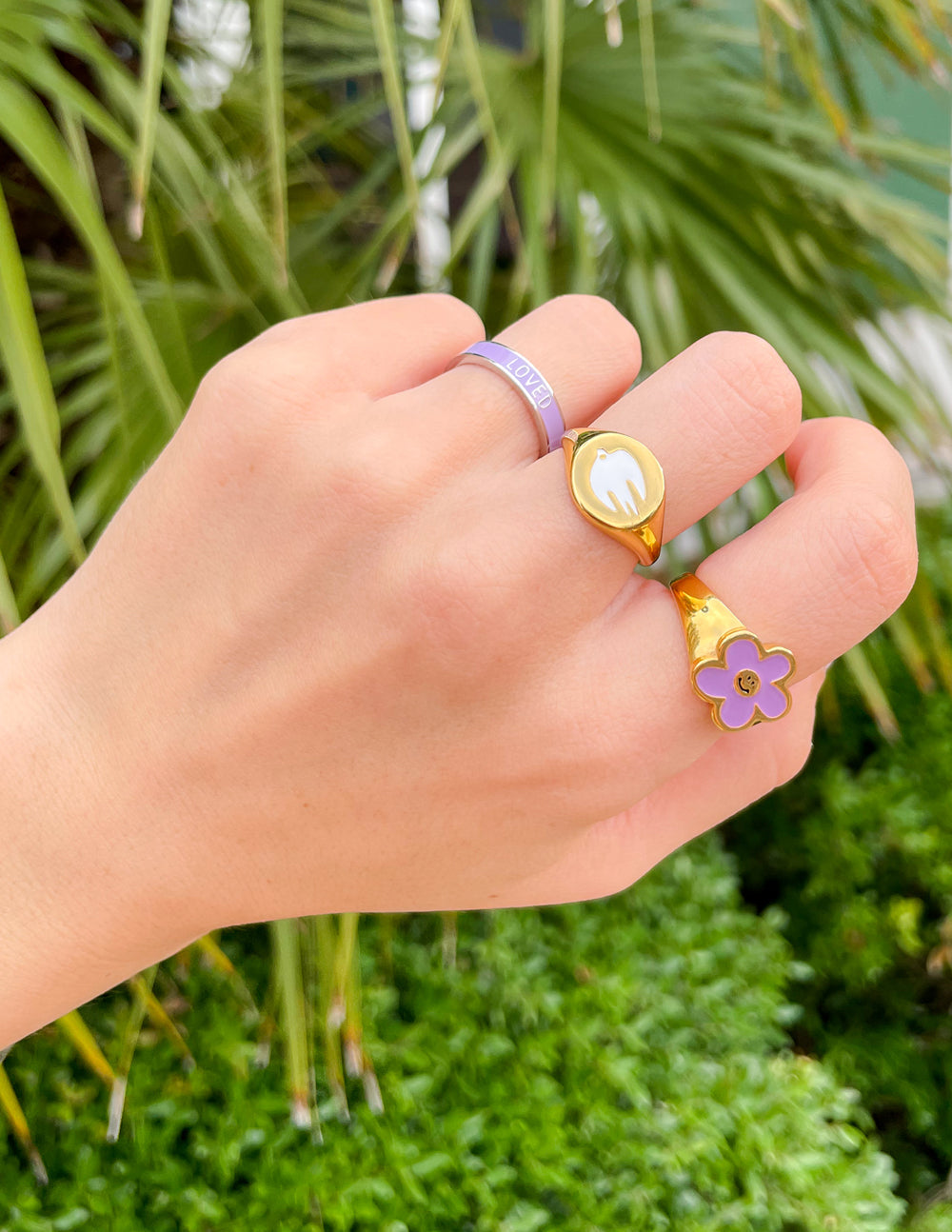 Elevated Faith Lavender Enamel Loved Ring — side view