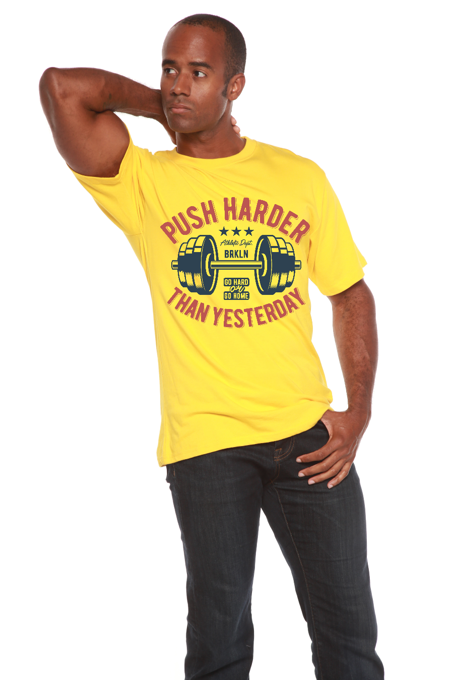 Spun Bamboo Push Harder Men's Bamboo Viscose/Organic Cotton Short Sleeve Graphic T-Shirt — lifestyle context