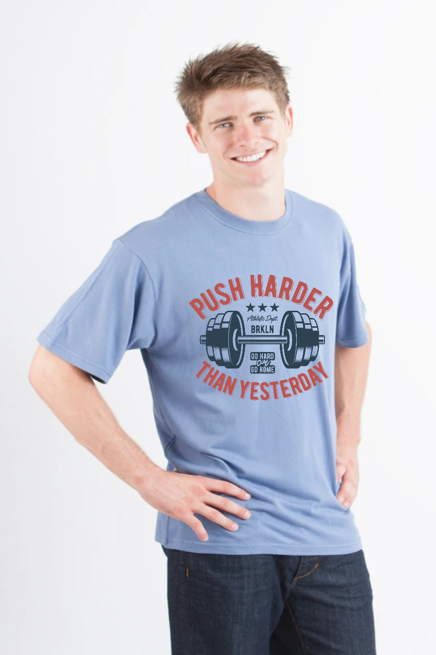 Spun Bamboo Push Harder Men's Bamboo Viscose/Organic Cotton Short Sleeve Graphic T-Shirt — back view